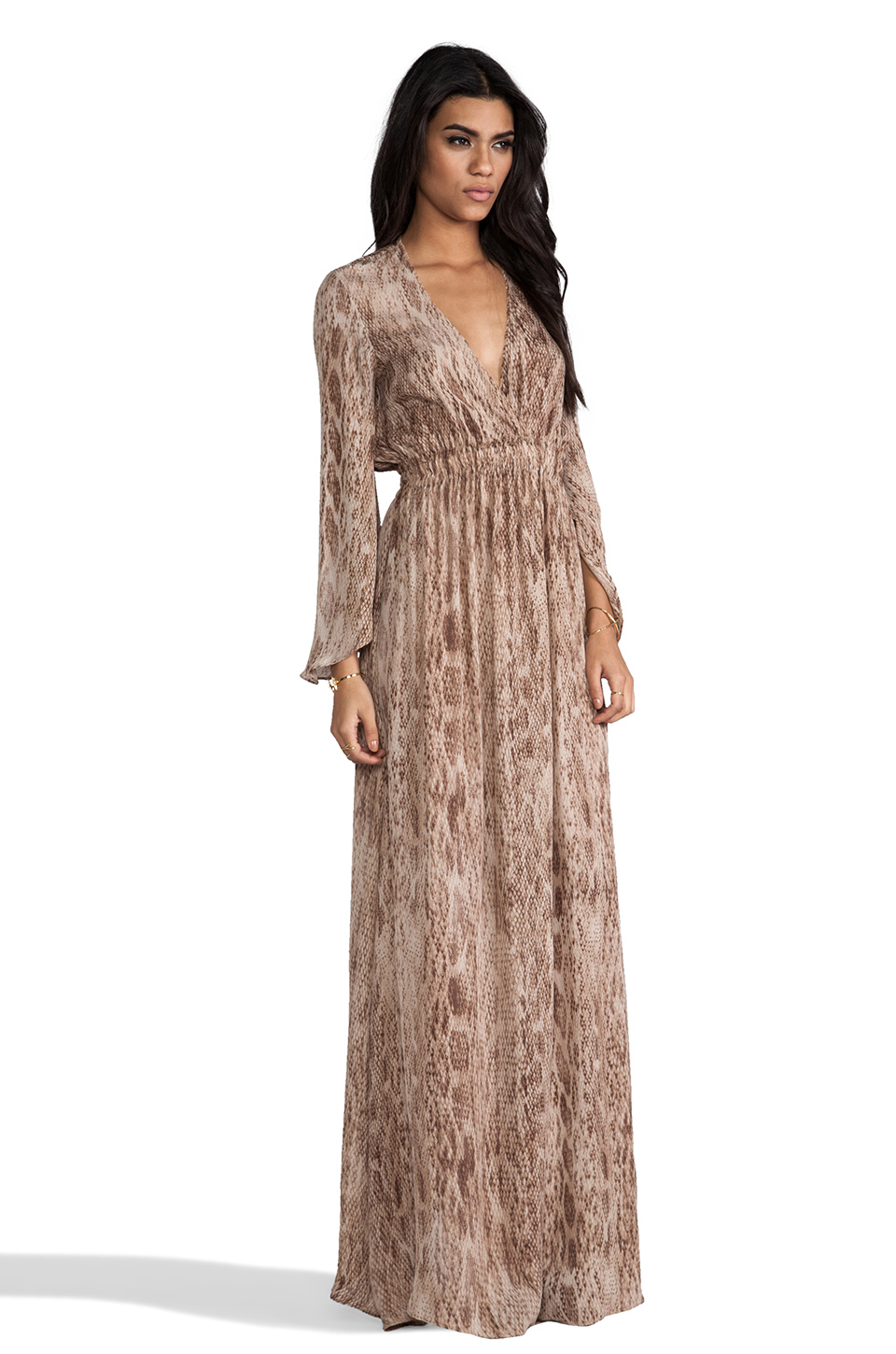 tan maxi dress with sleeves