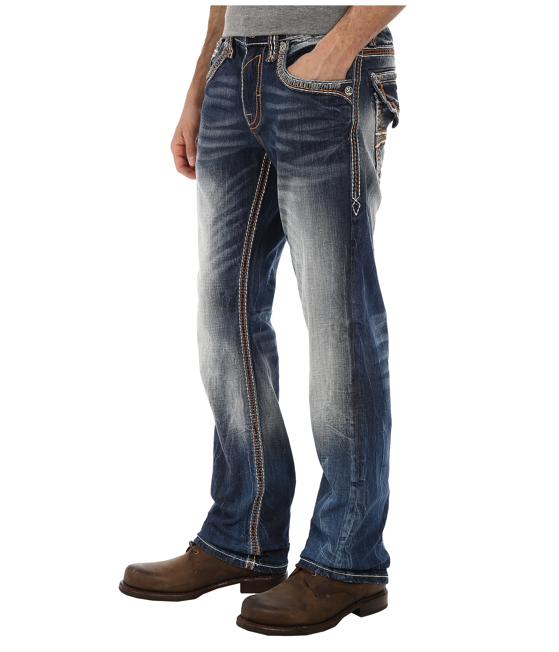 rock revival dark blue jeans