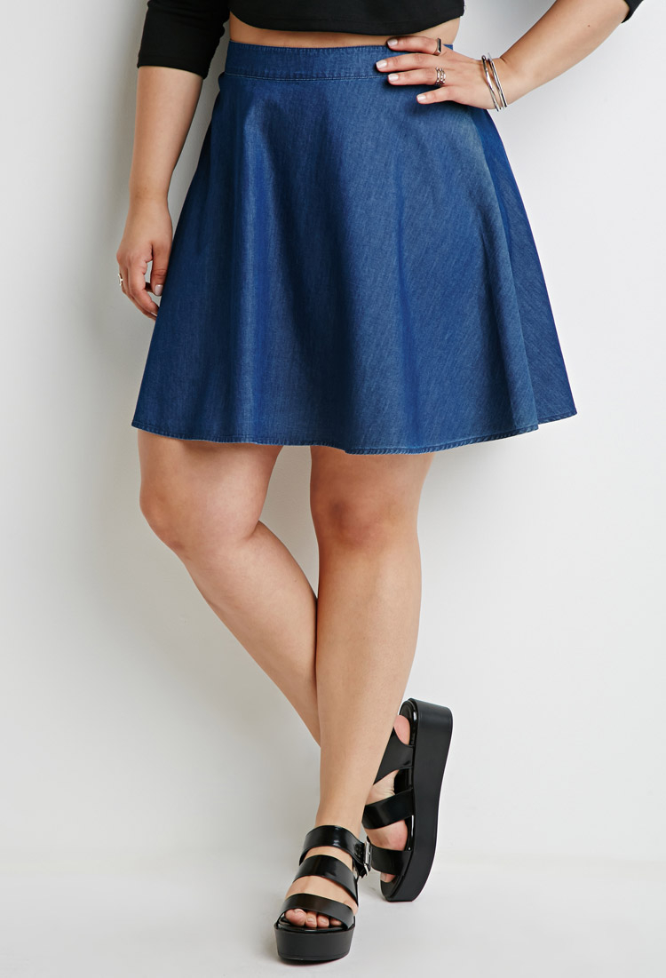 Forever 21 Plus Size Denim Skater Skirt in Dark Denim (Blue) - Lyst
