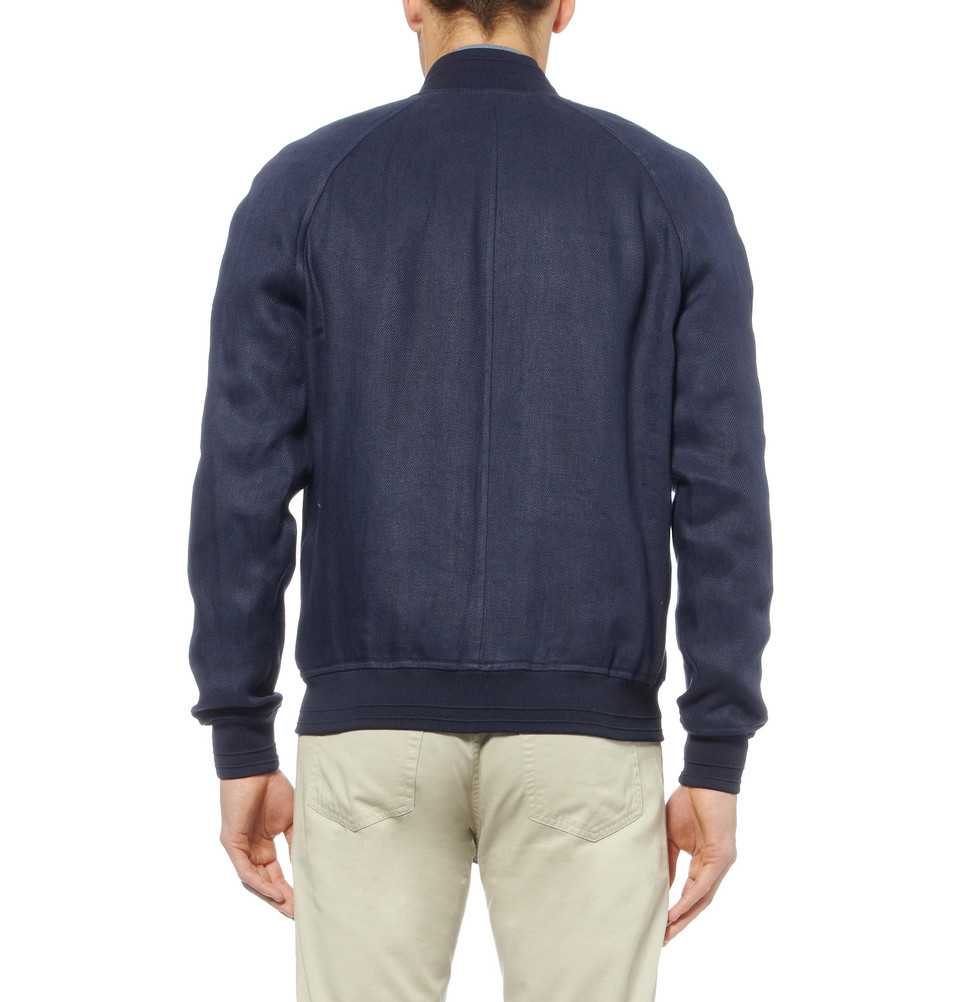 A.P.C. Linen Bomber Jacket in Blue for Men - Lyst