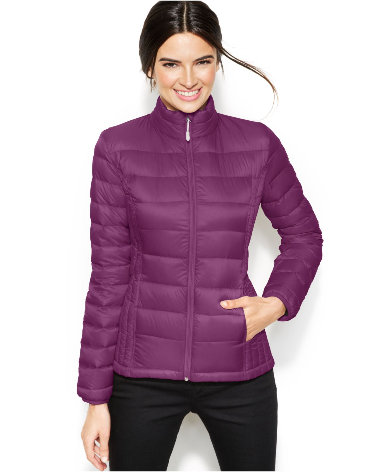 purple packable down jacket