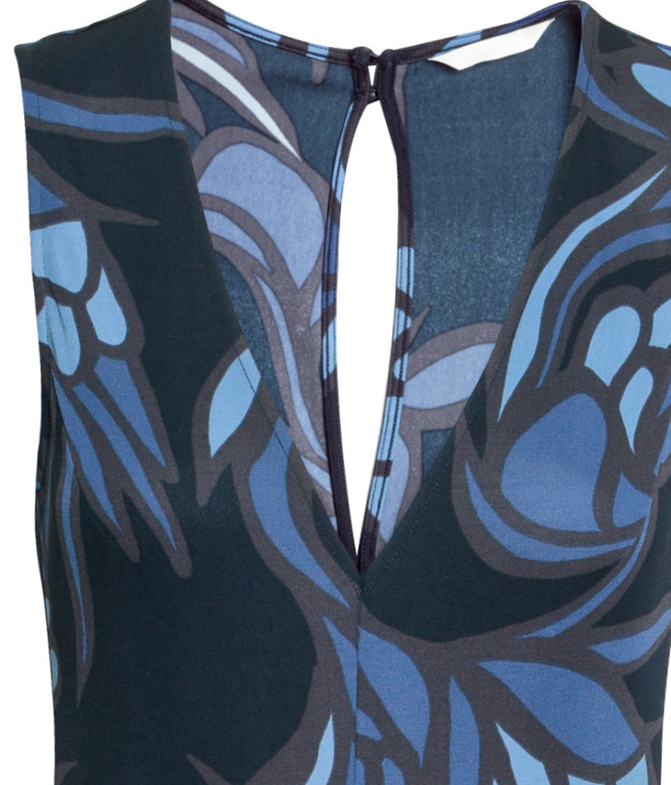 blue patterned jumpsuit