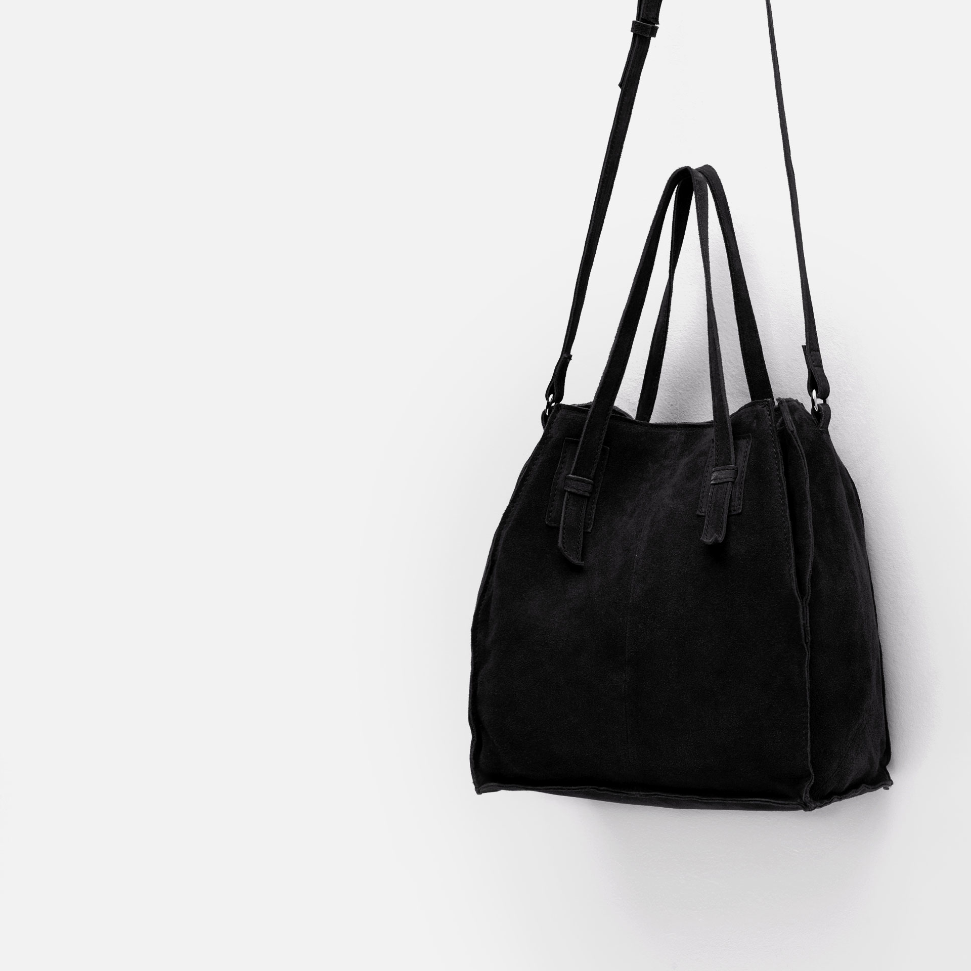 Zara Suede Tote Bag in Black | Lyst