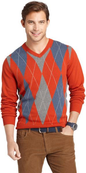 Izod Sweater Vneck Argyle Sweater in Multicolor for Men (Dark Orange ...