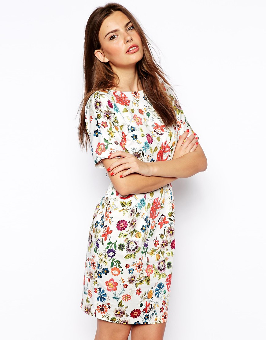 Lyst - Asos Mini Wiggle Dress In Summer Floral Print in White