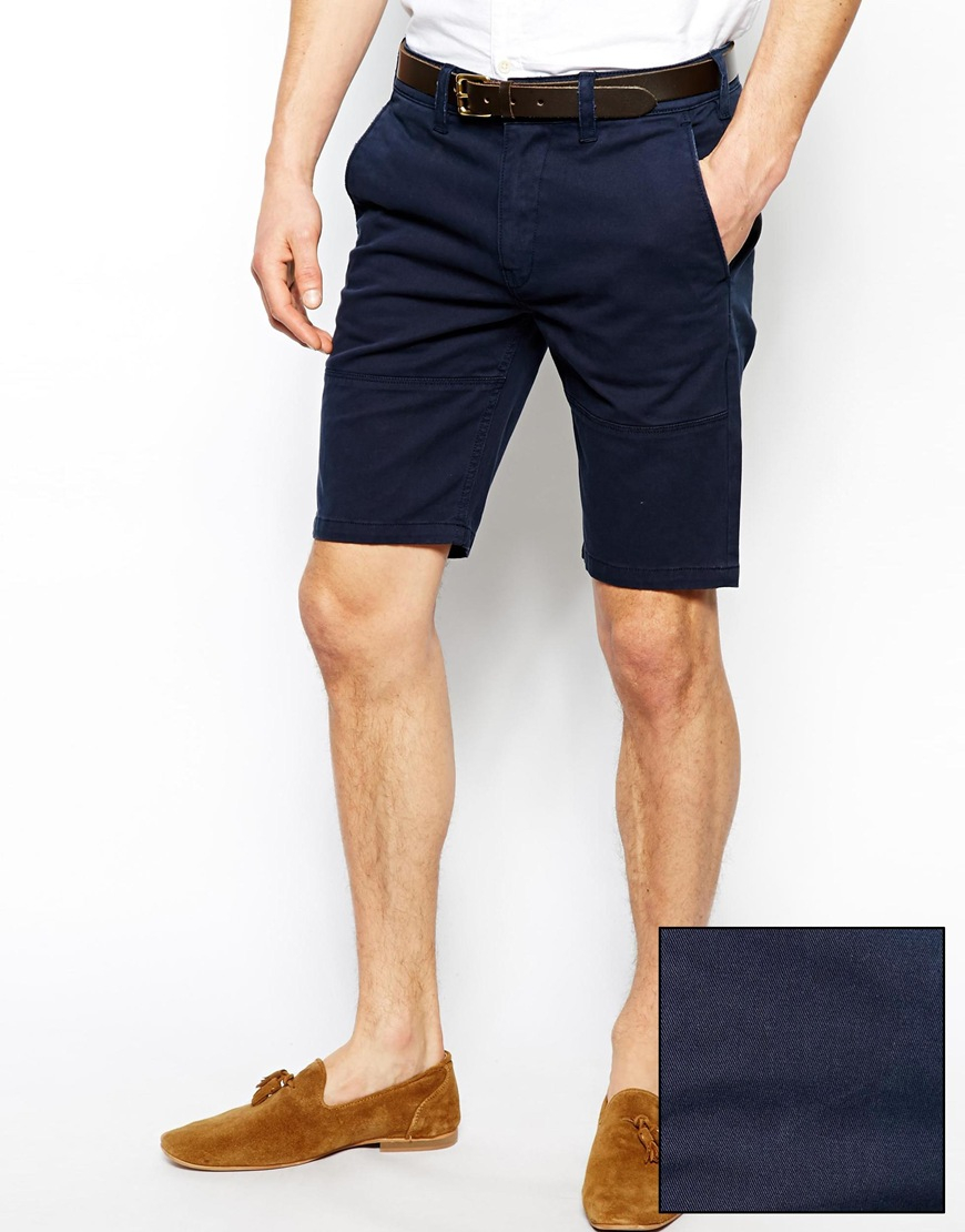 ASOS Chino Shorts In Skinny Heavyweight Fabric in Navy (Blue) for Men ...