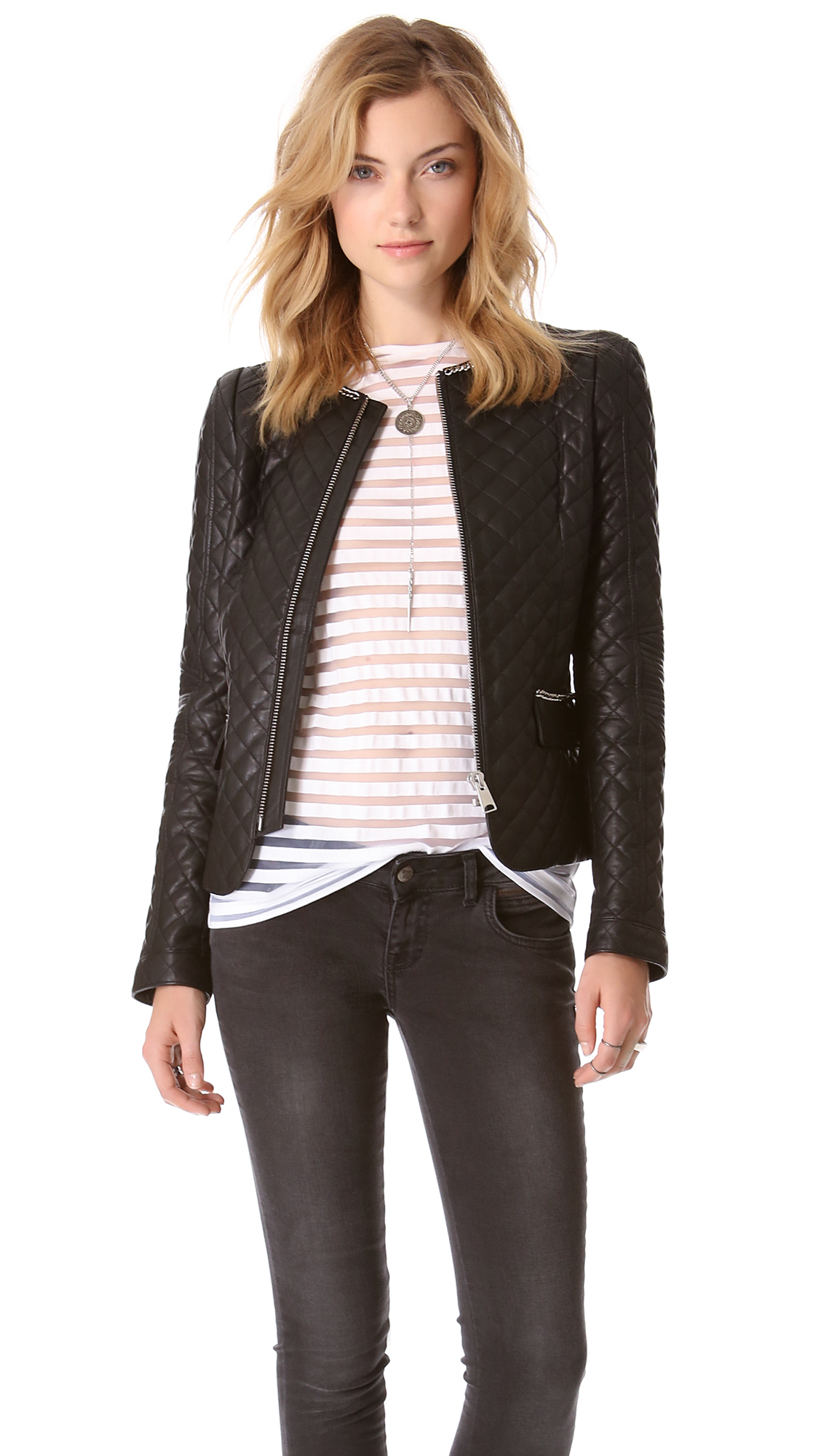 Anine bing Quilted Leather Jacket in Black Lyst
