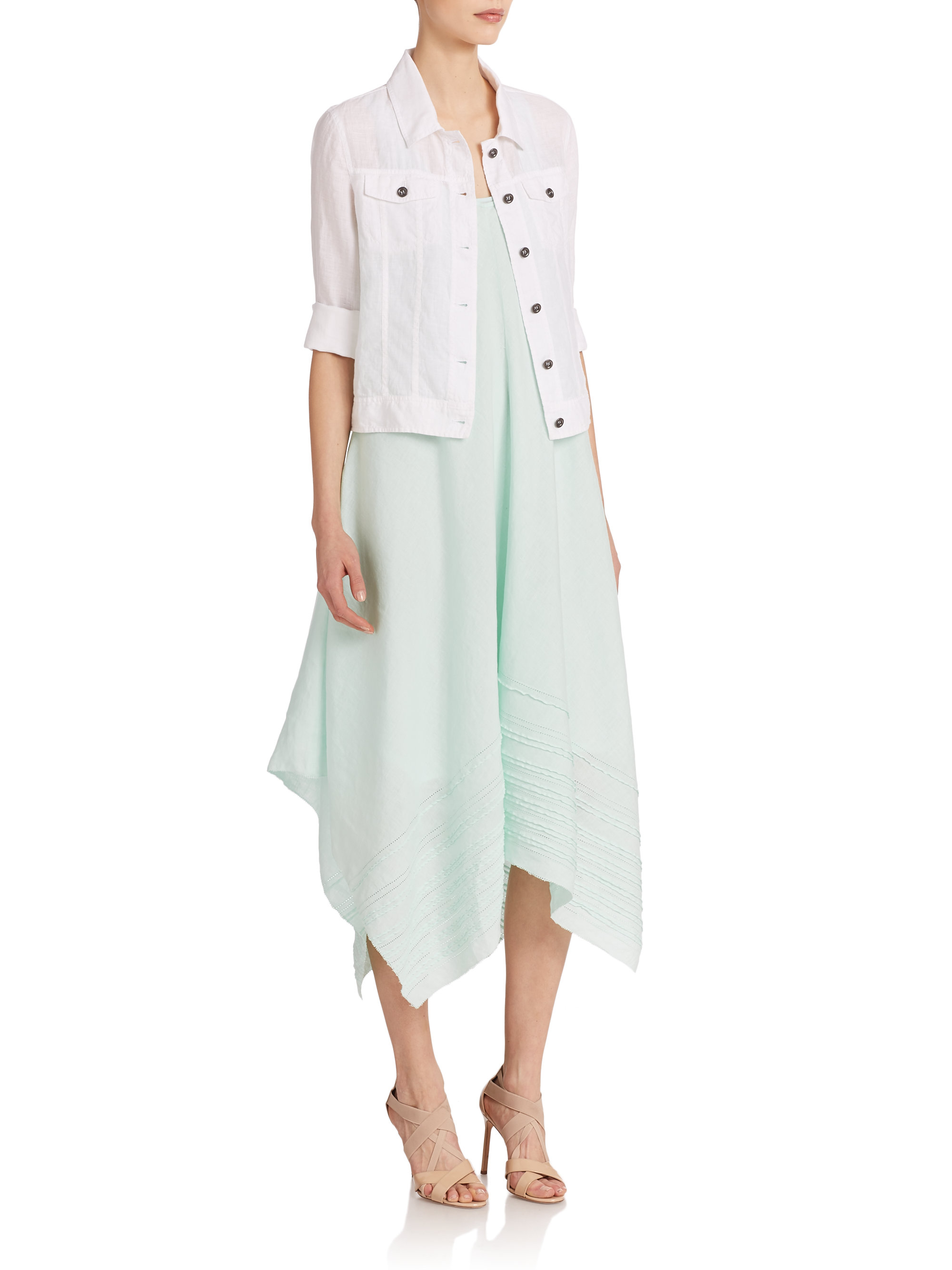 Eileen Fisher Linen Cropped Jacket in White Lyst