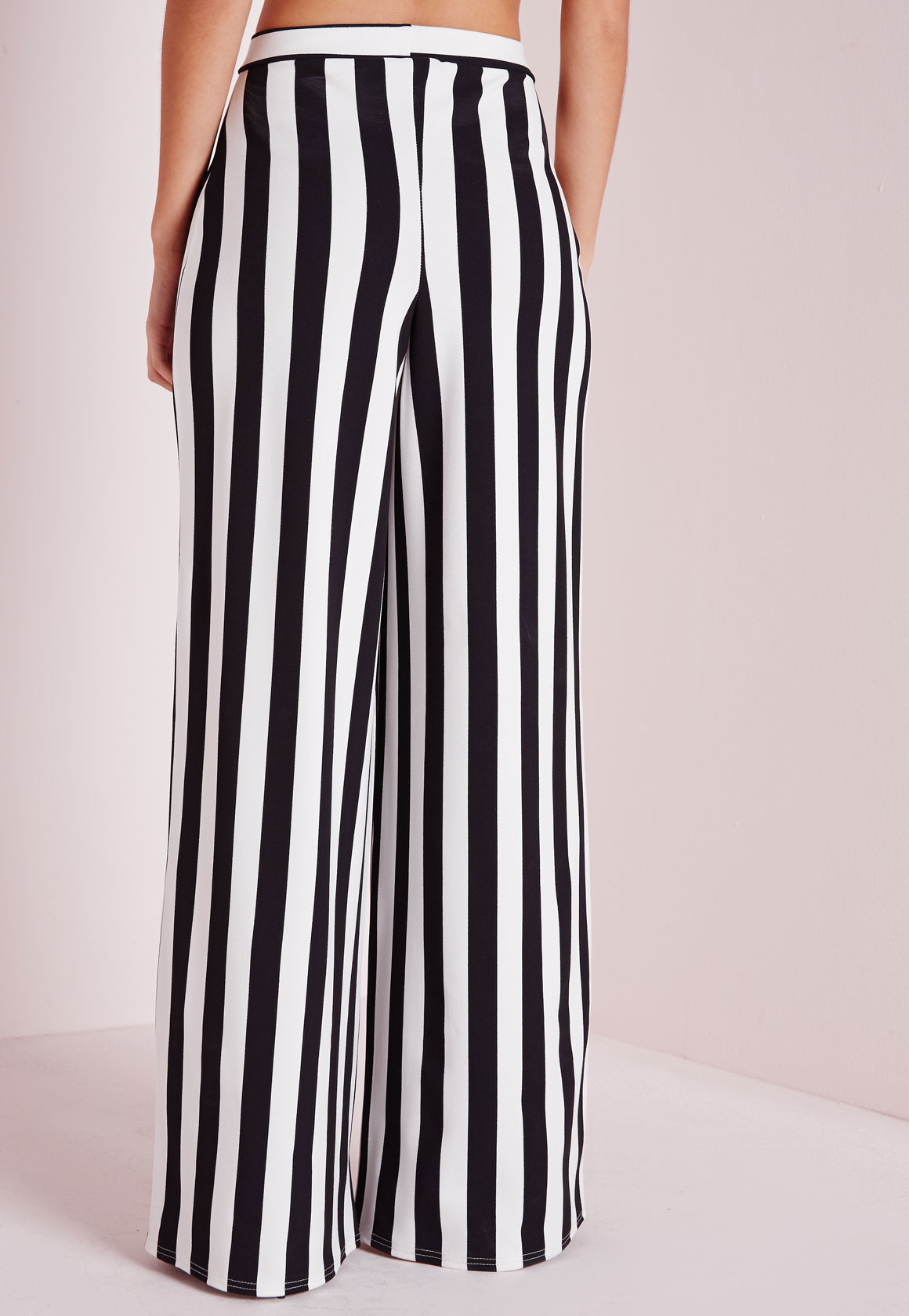 black and white striped wide leg trousers