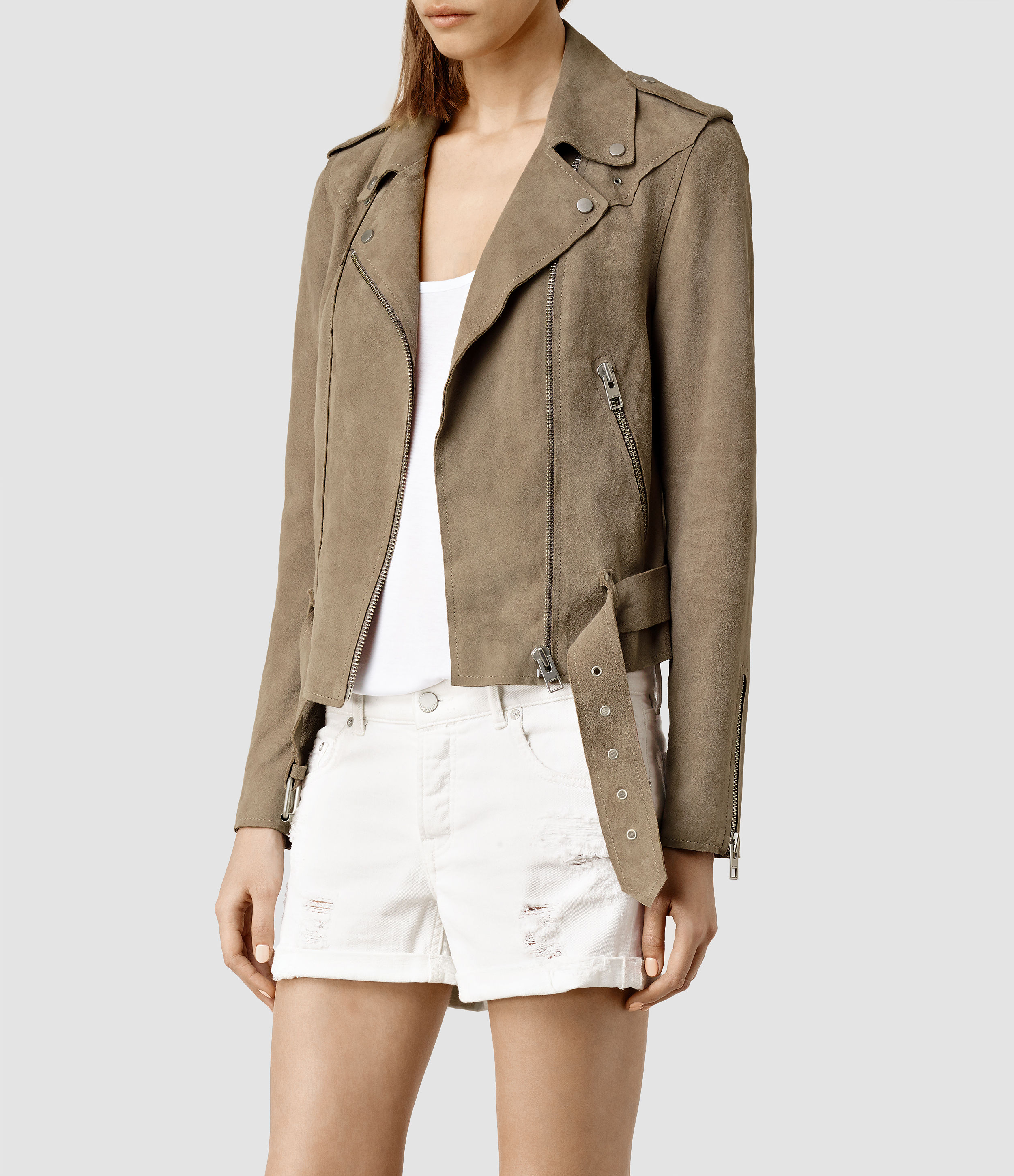 khaki suede biker jacket