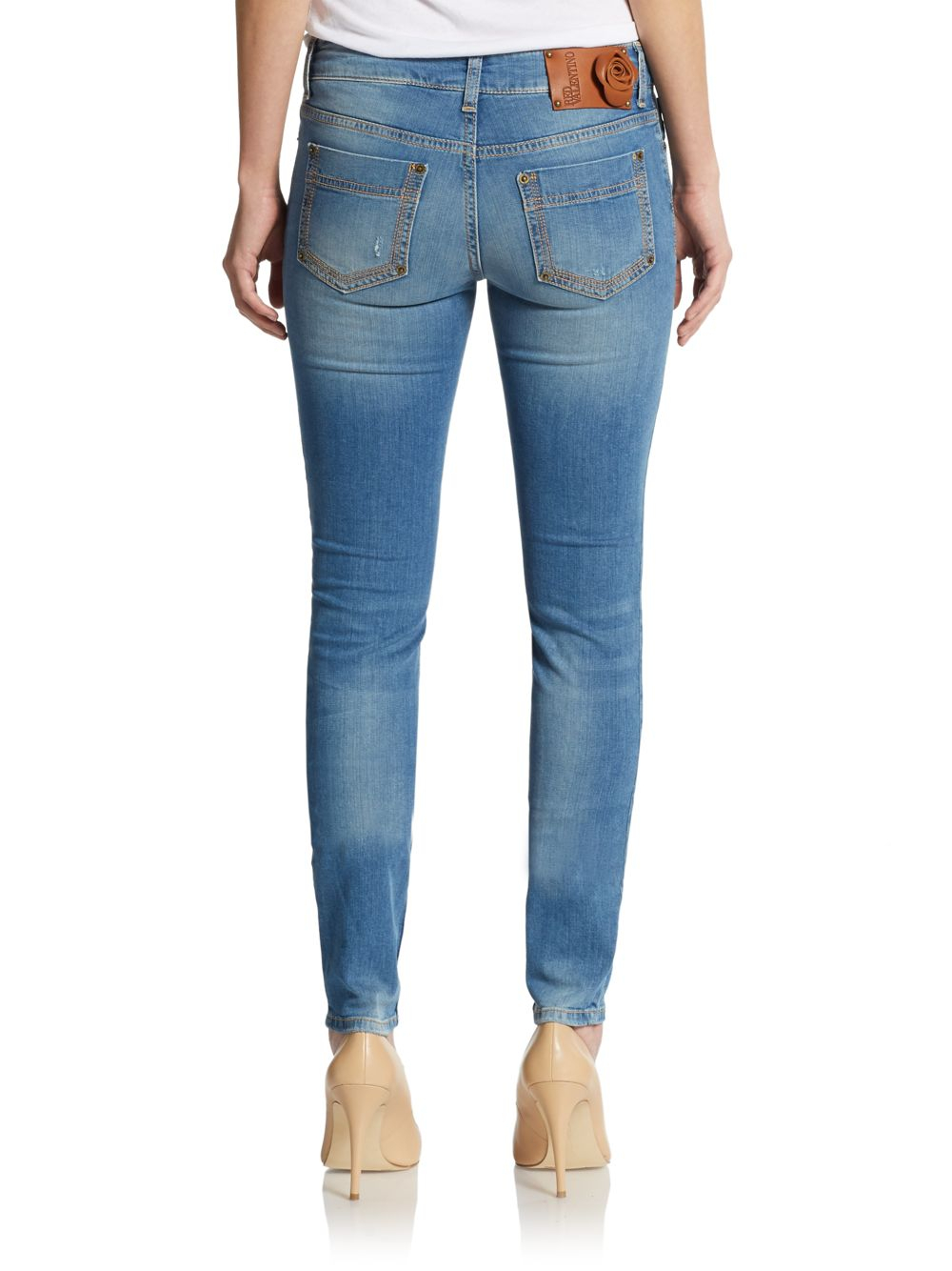 Red valentino Faded Light Skinny Jeans in Blue (denim blue) | Lyst