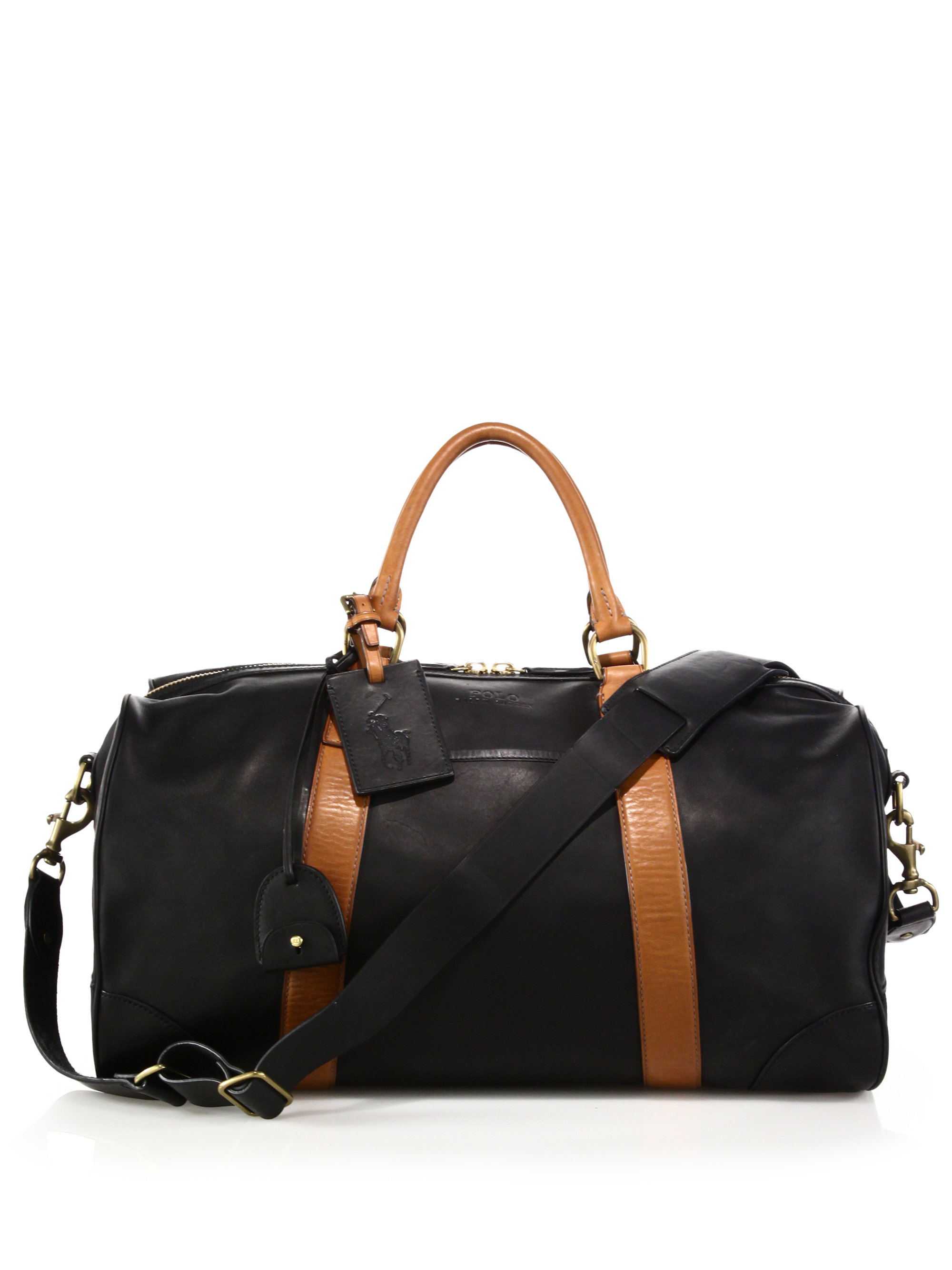 Polo ralph lauren Two-toned Leather Duffel Bag in Black for Men | Lyst