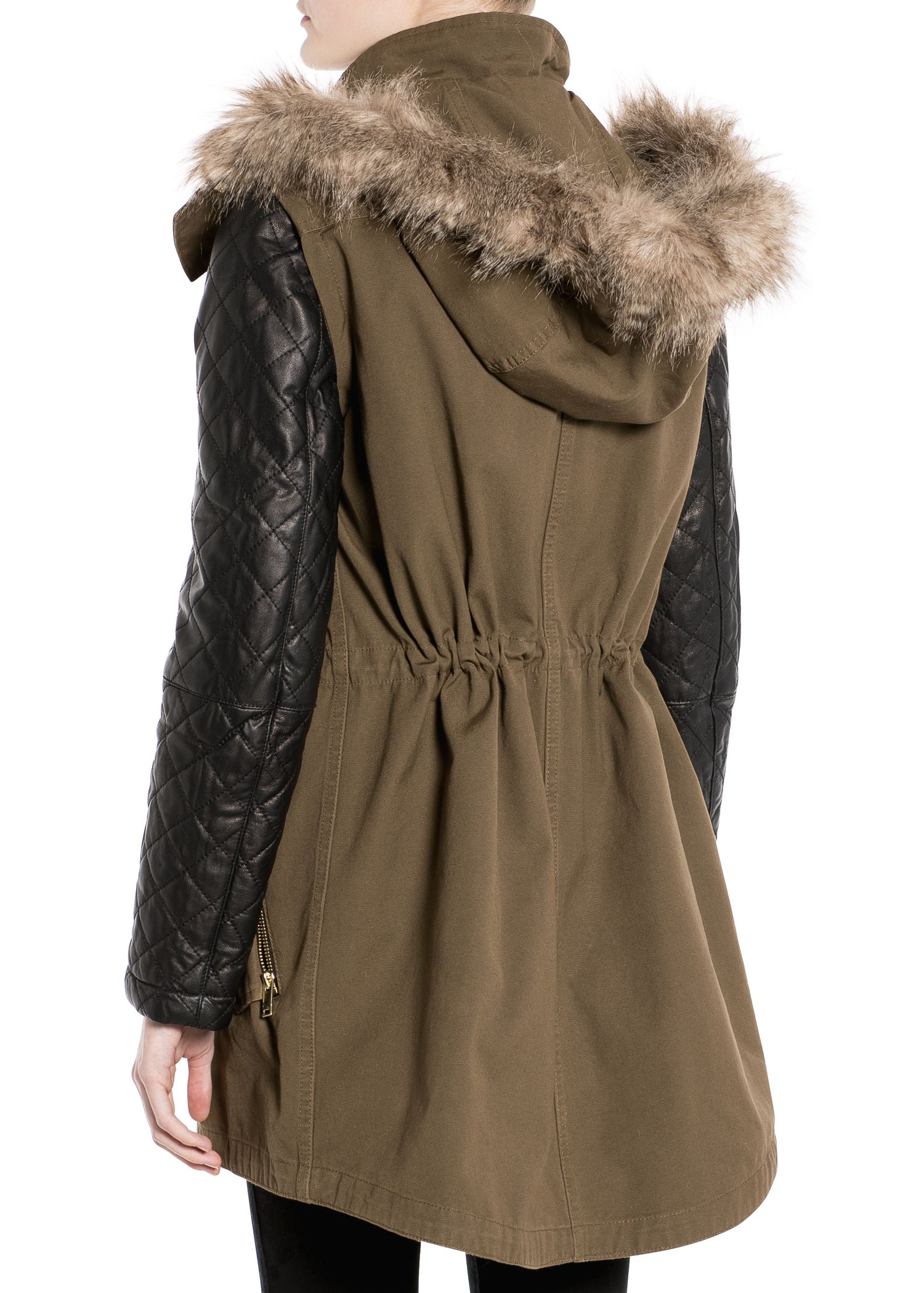 Mango Leather Sleeve Parka in Green Lyst