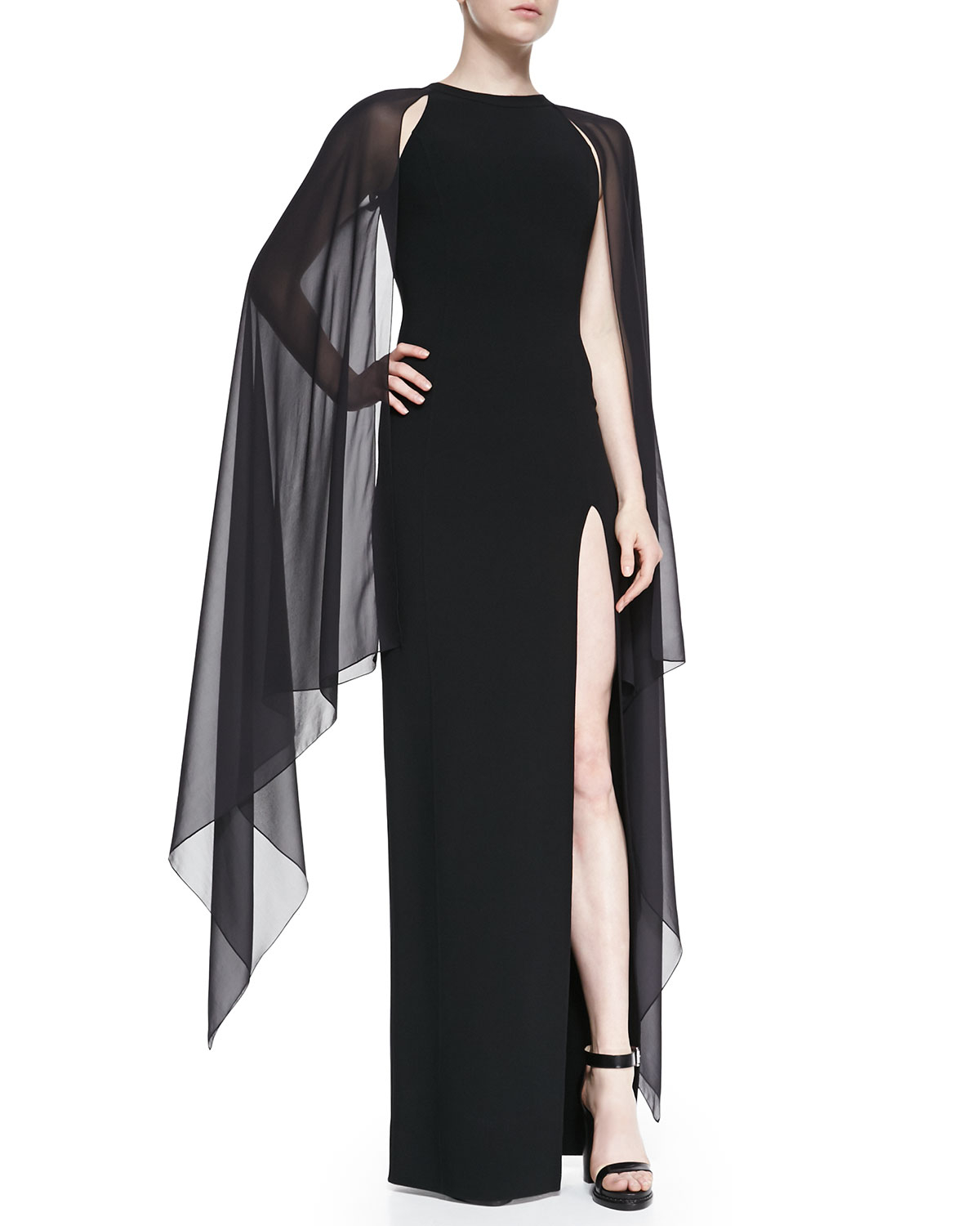 Michael Kors Wool-crepe Gown With Cape Back in Black - Lyst