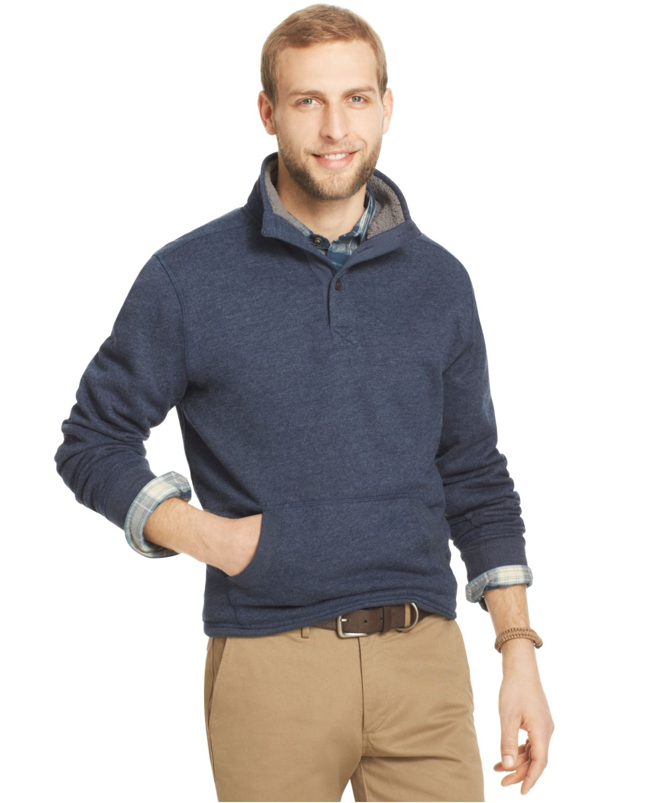 G.H Bass /& Co Sueded Faux Sherpa-Lined Mock-Neck Fleece Sweater