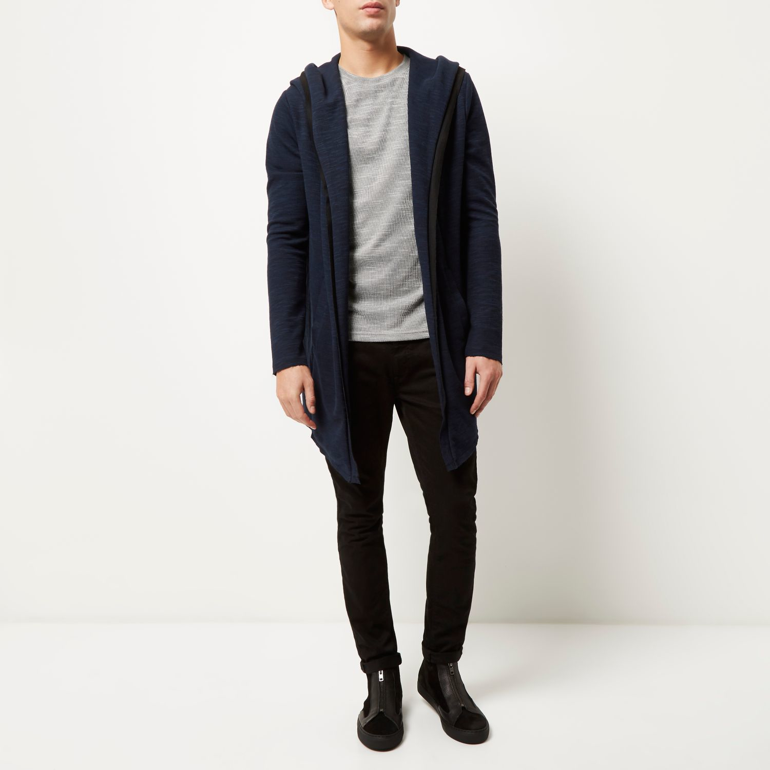 River Island Navy Longline Waterfall Hooded Cardigan in Blue for Men Lyst