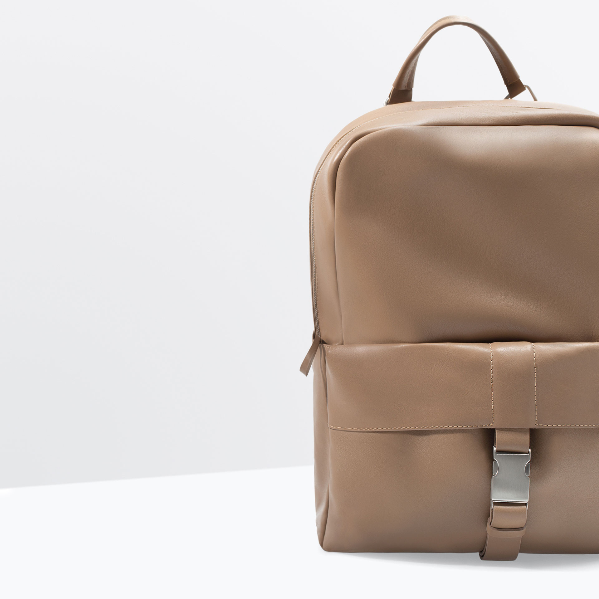 Zara Buckled Leather Backpack in Beige for Men | Lyst