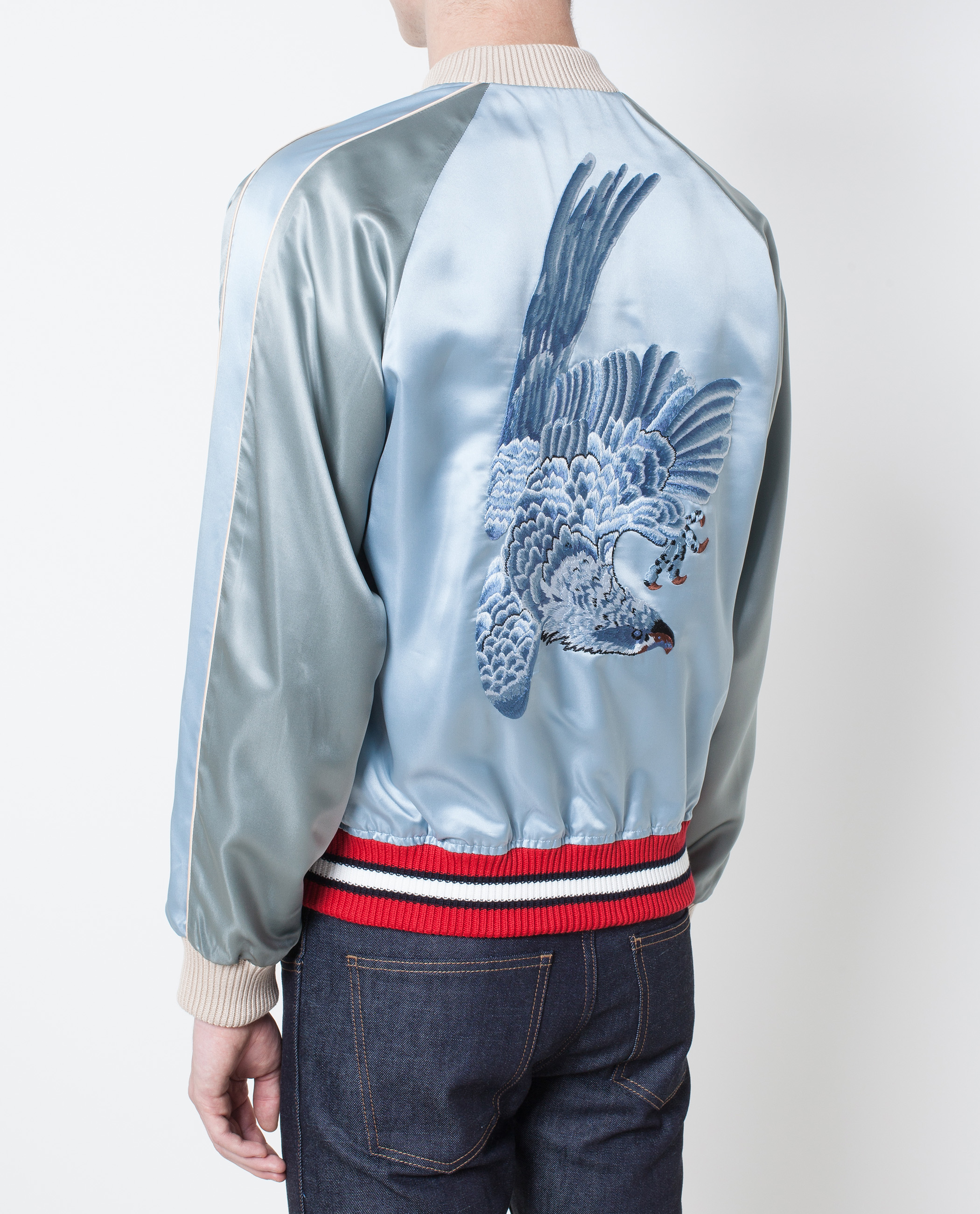 Gucci Reversible Satin Bomber Jacket in Blue for Men - Lyst