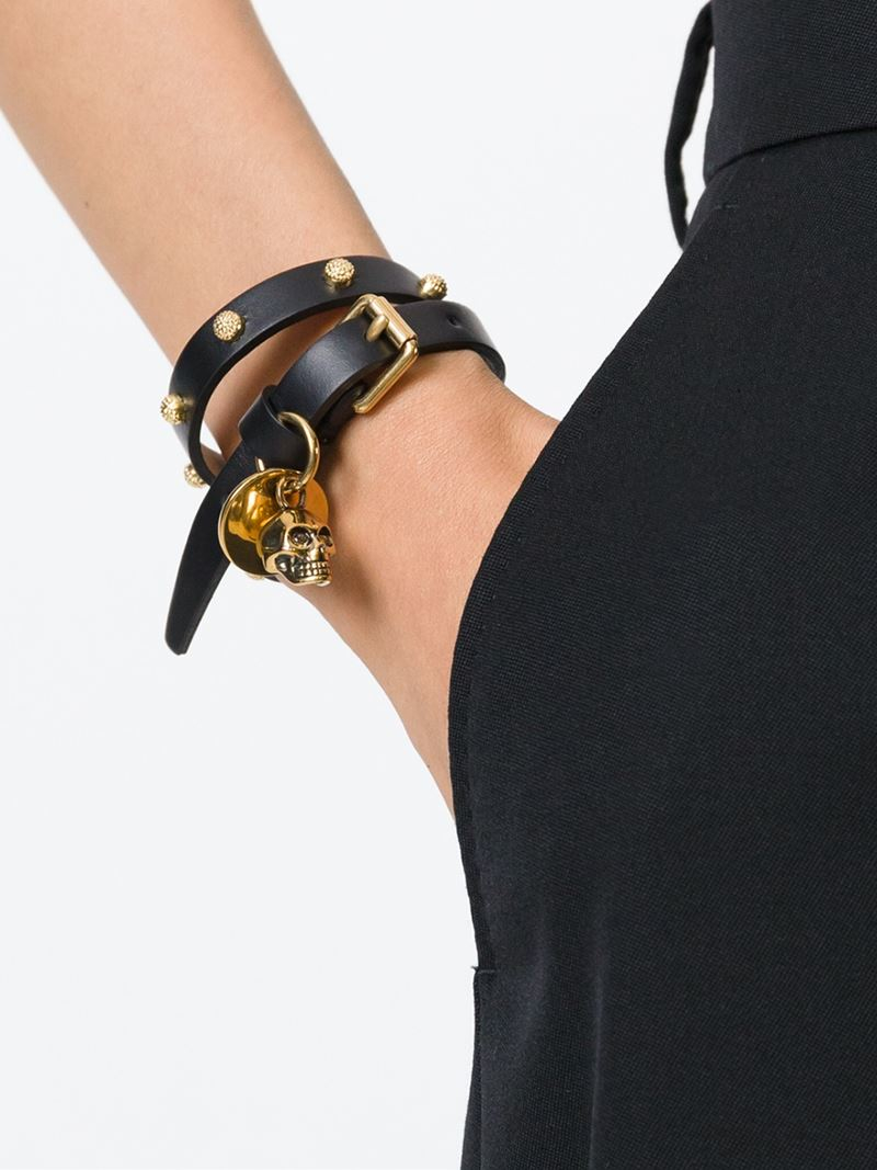 Lyst - Alexander Mcqueen Double Wrap Skull Bracelet in Black