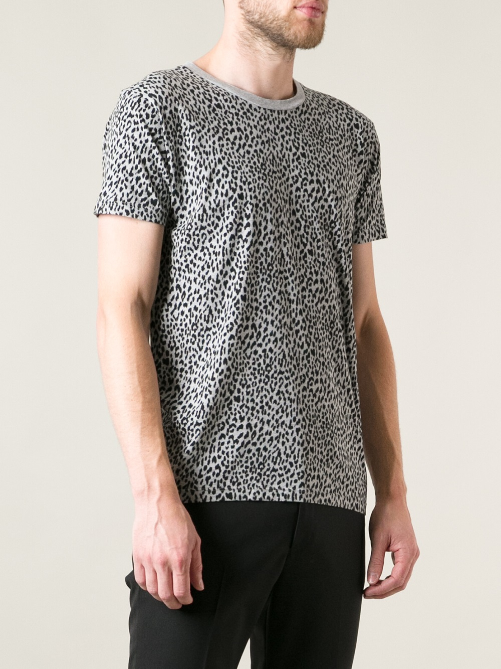 Lyst - Saint Laurent Leopard Print T-Shirt in Gray for Men