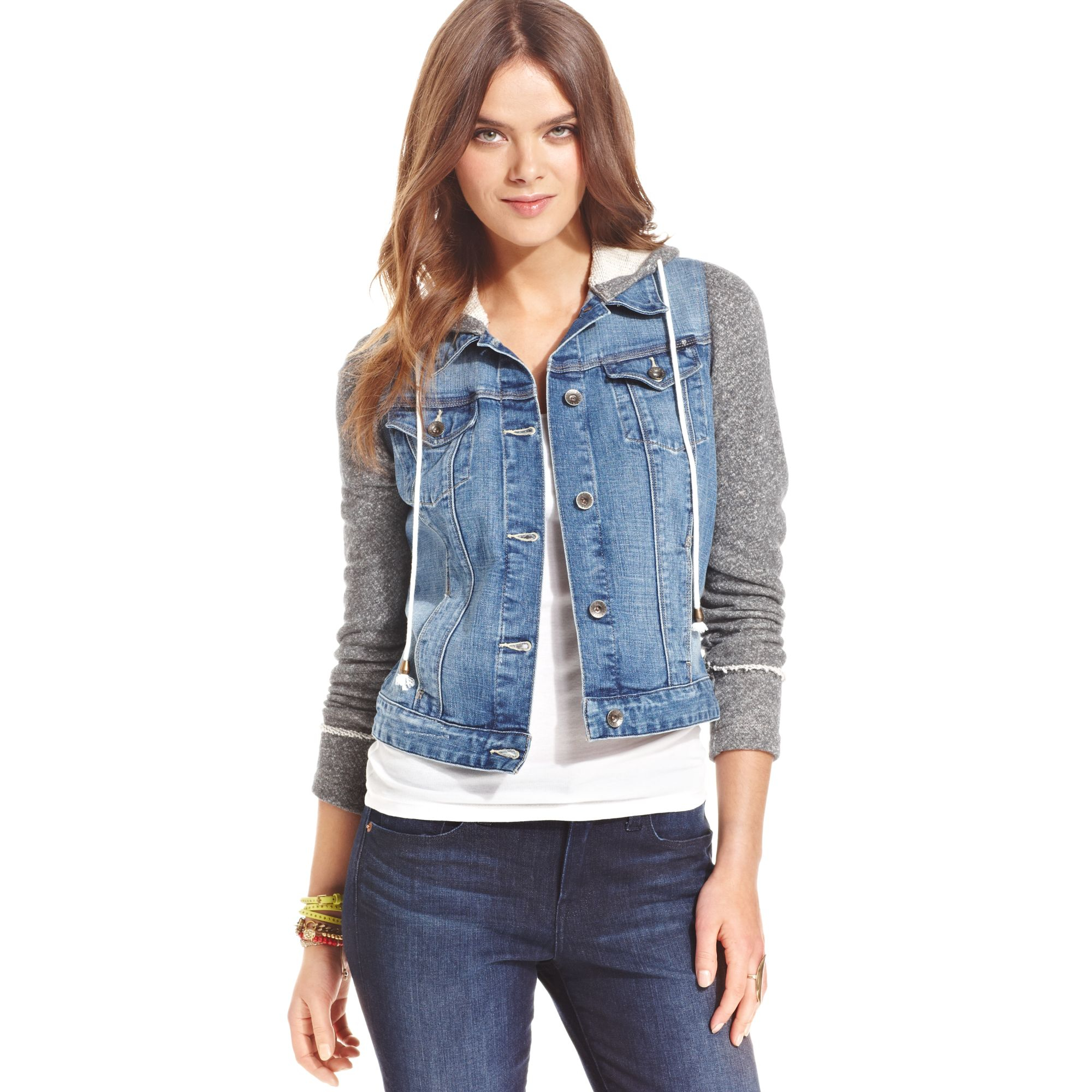 denim jacket with jersey sleeves womens