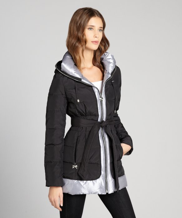 Lyst - Betsey Johnson Black Quilted Down Filled Puffer Three Quarter ...