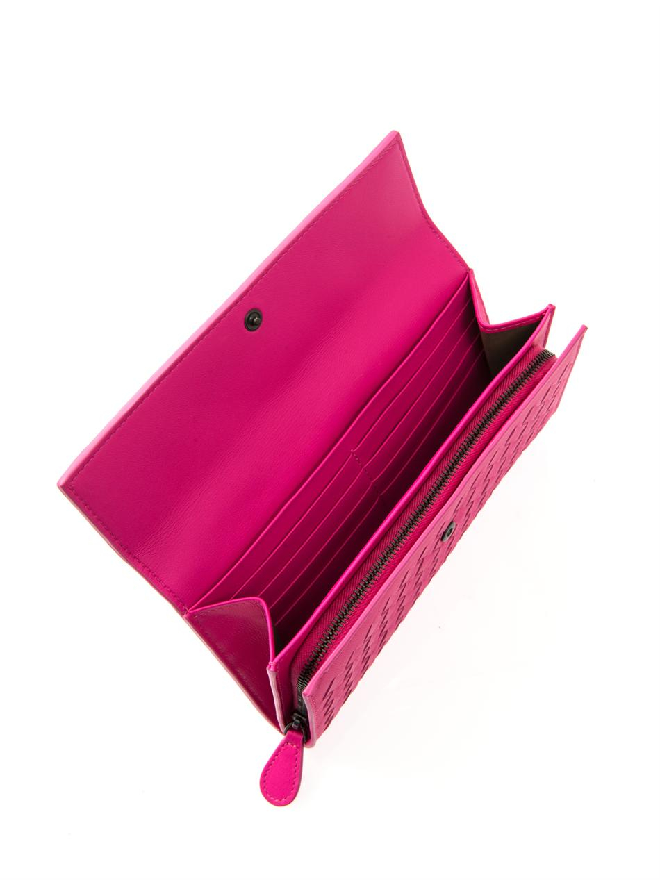 Bottega Veneta Continental Intrecciato Leather Wallet in Pink | Lyst