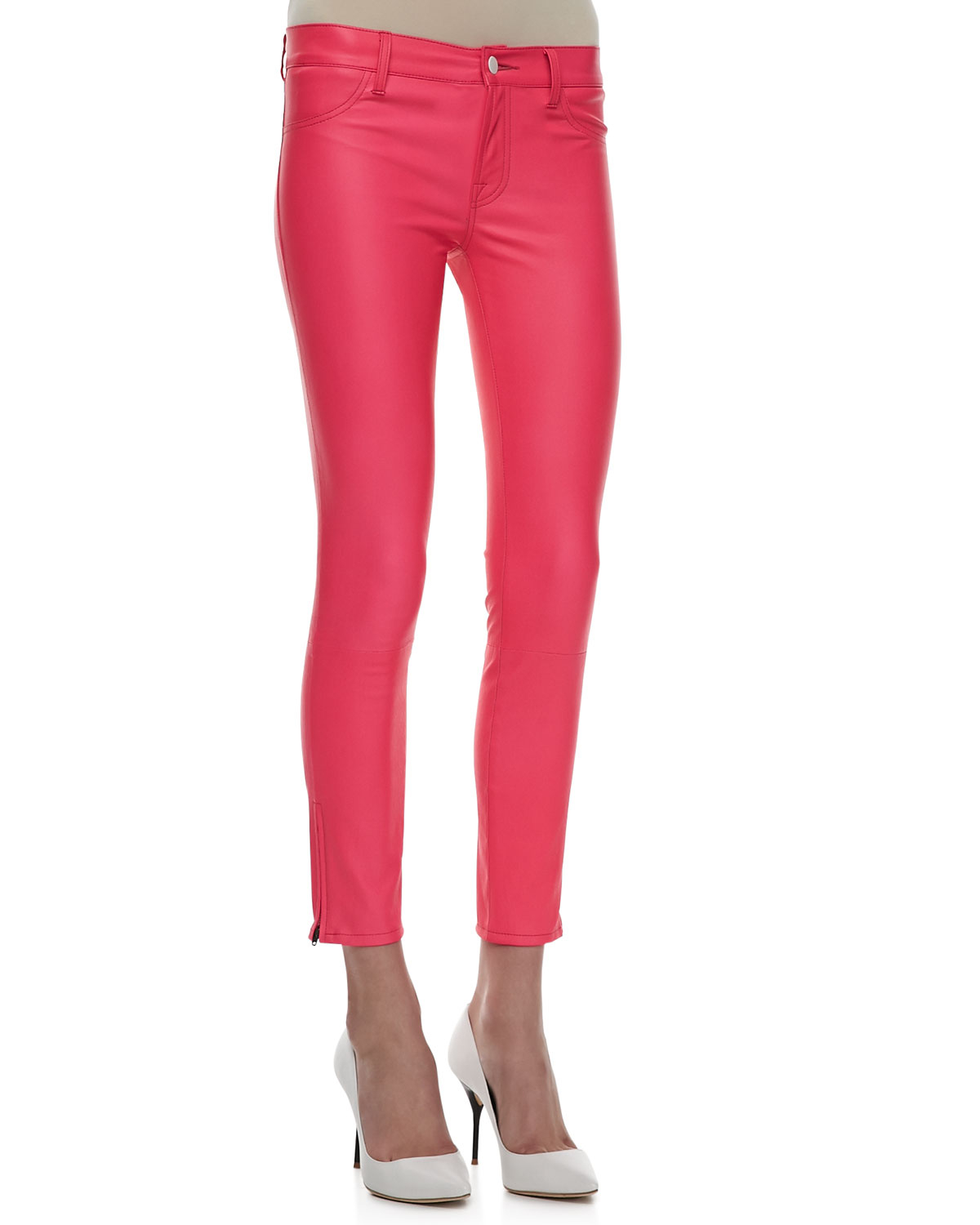 J Brand Midrise Leather Capri Pants in Pink - Lyst
