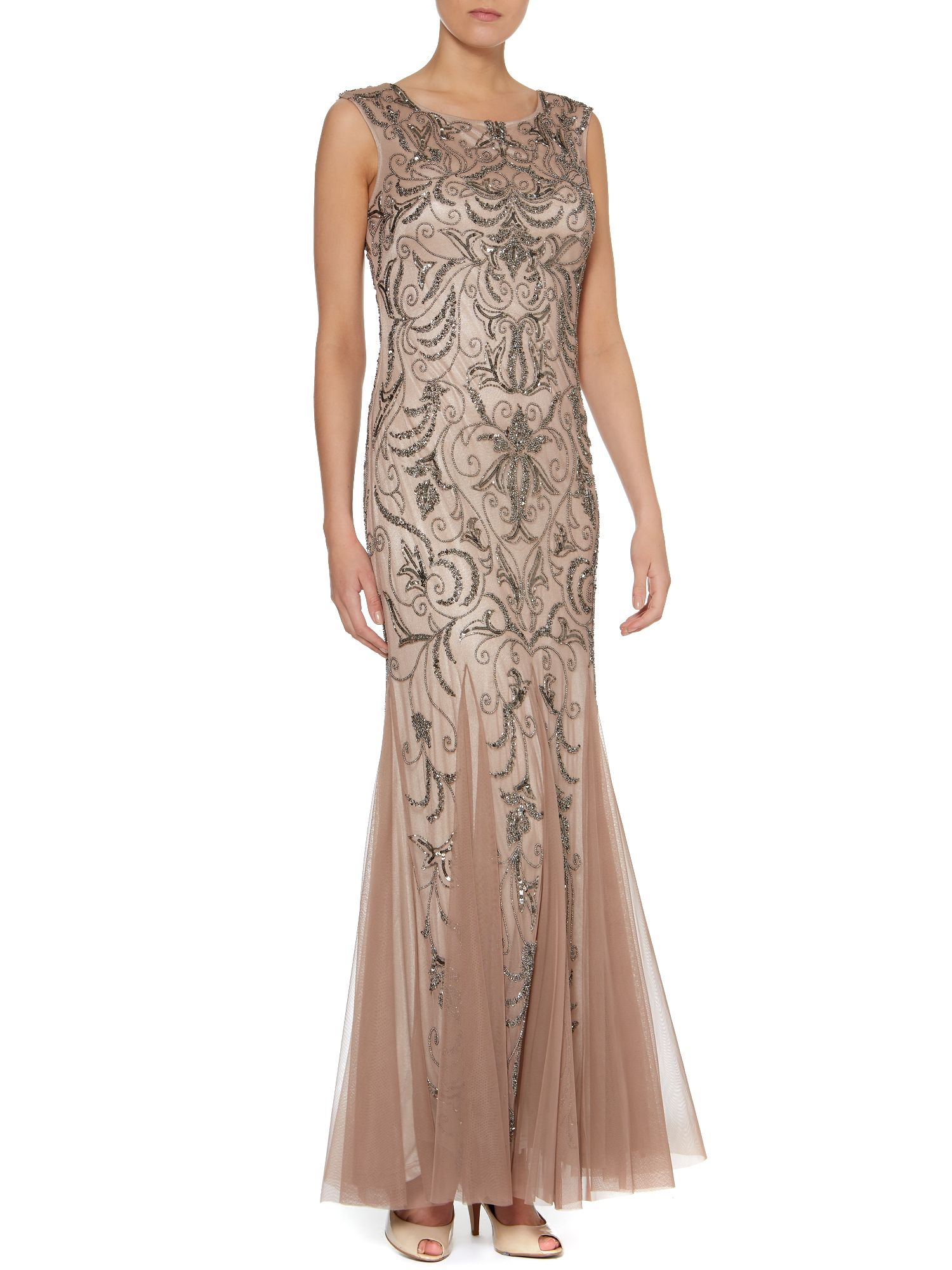 Adrianna papell Cap Sleeve Beaded Dress in Brown Lyst