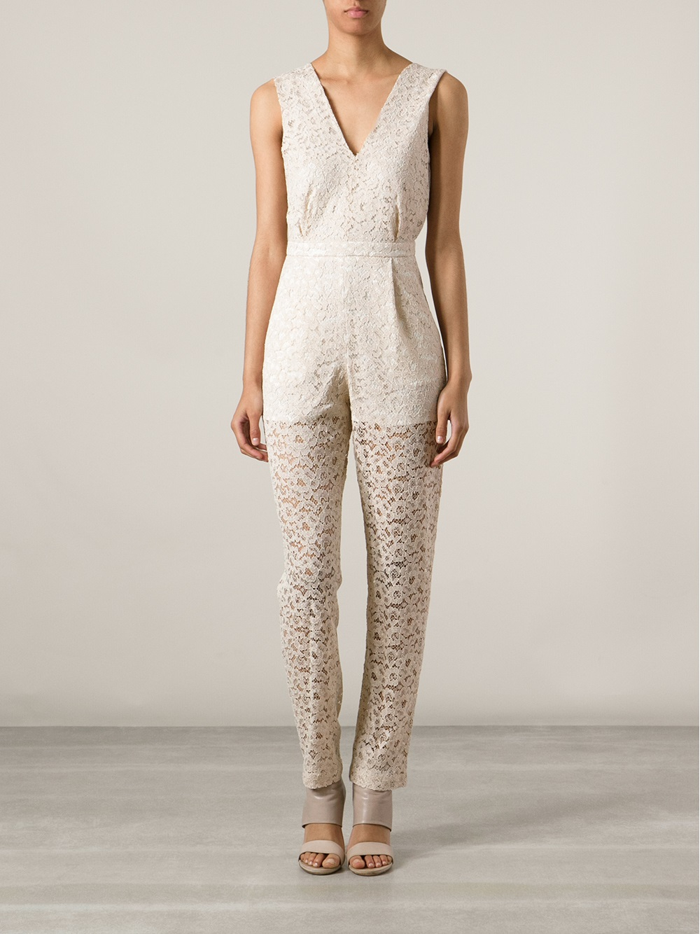 Lyst - Msgm Floral Lace Jumpsuit in White