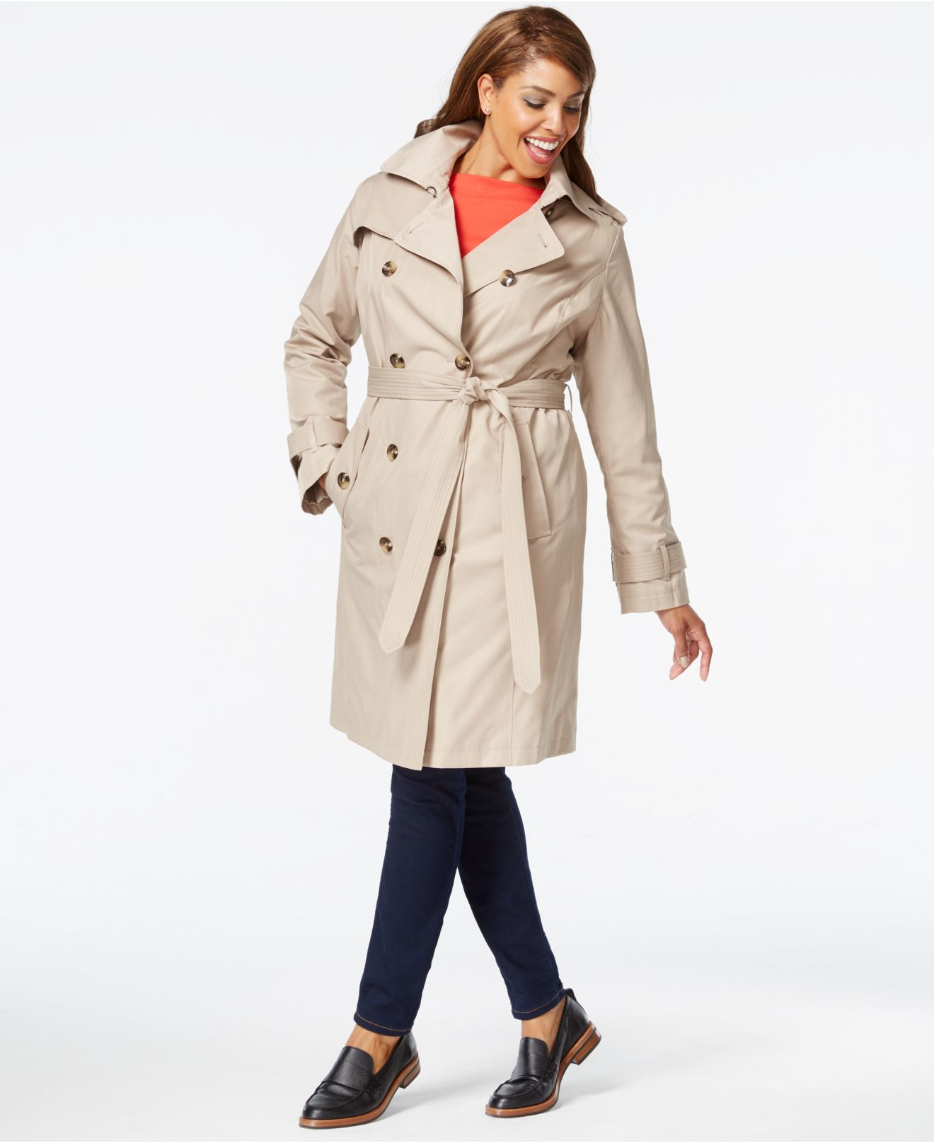 Lyst - London Fog Plus Size Hooded Trench Coat in Natural