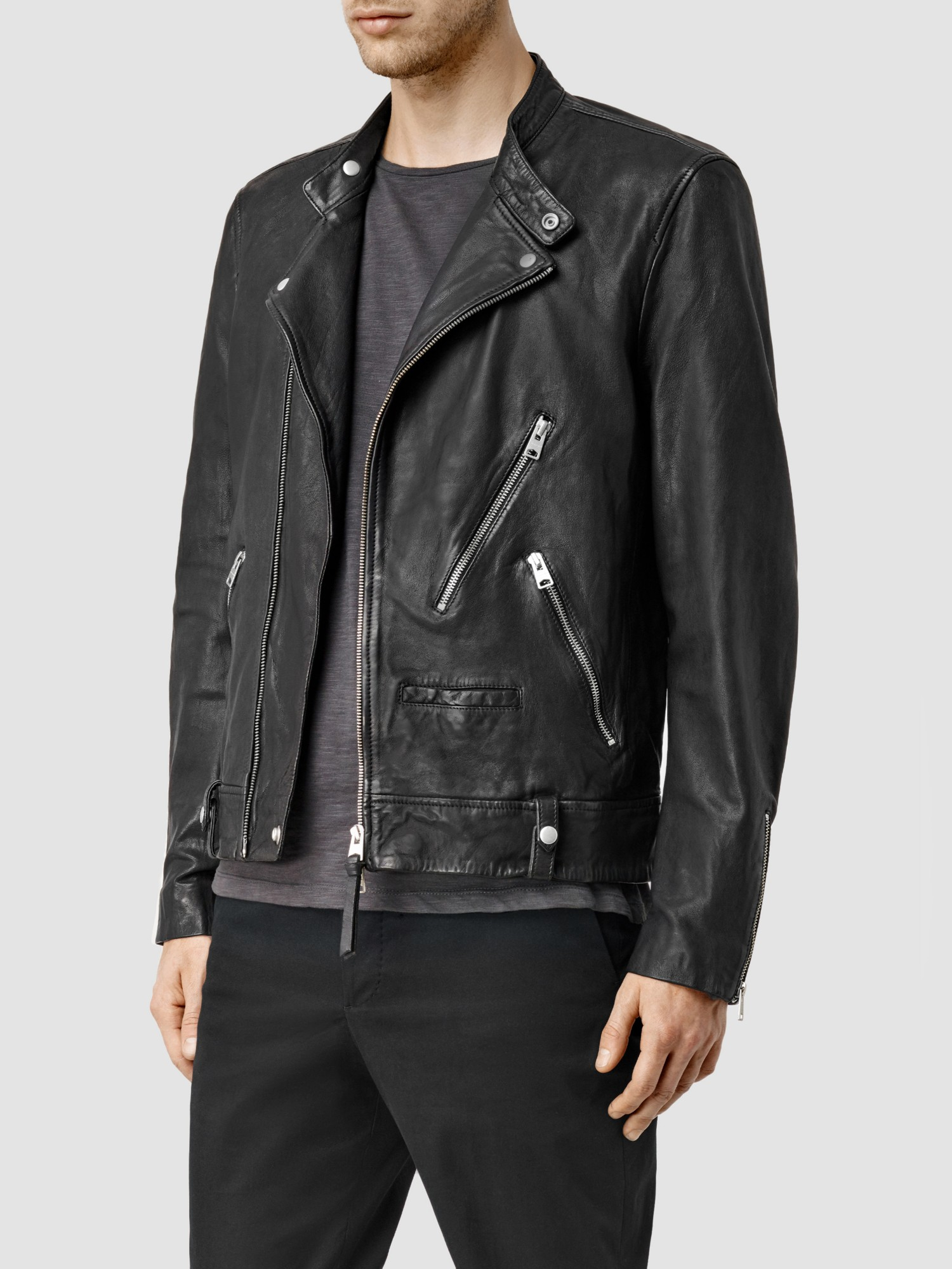 Allsaints Casper Leather Biker Jacket In Black For Men Lyst Gallery Men S Track Jackets