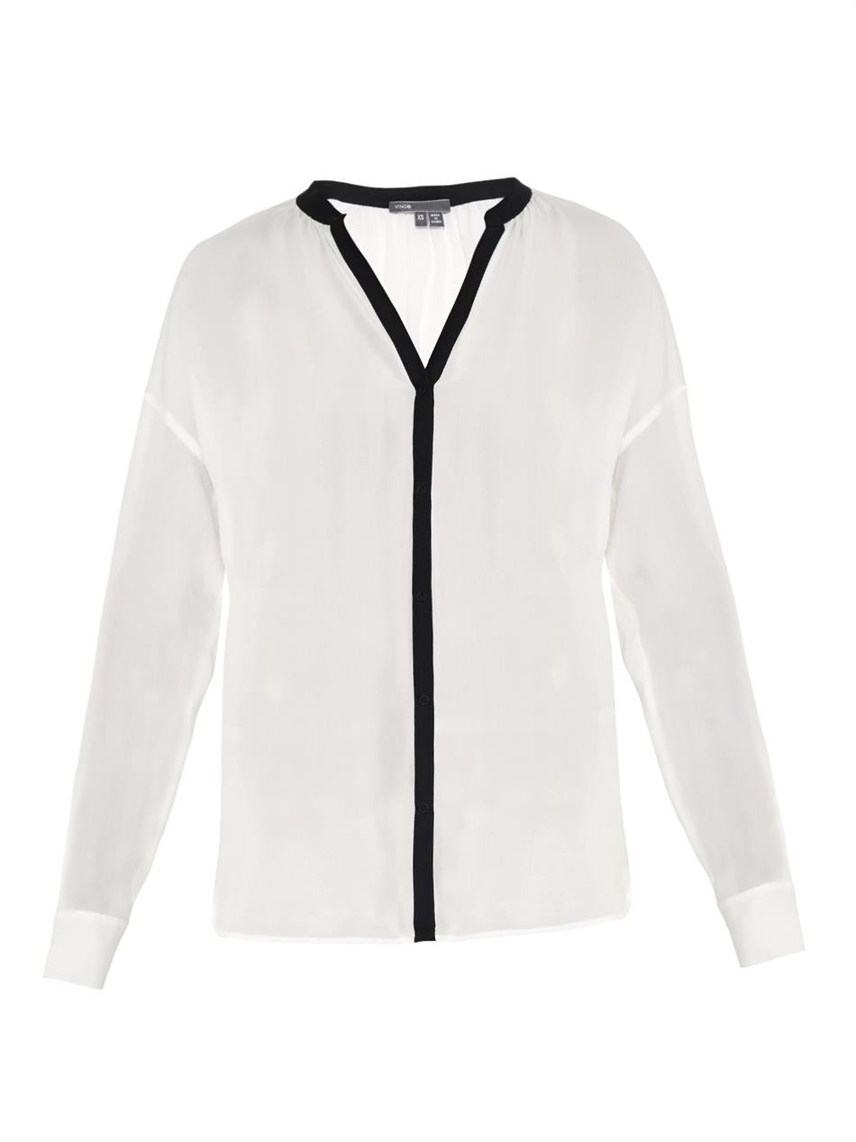patron opdragelse Displacement Vince Contrast-trim Silk Blouse in White | Lyst