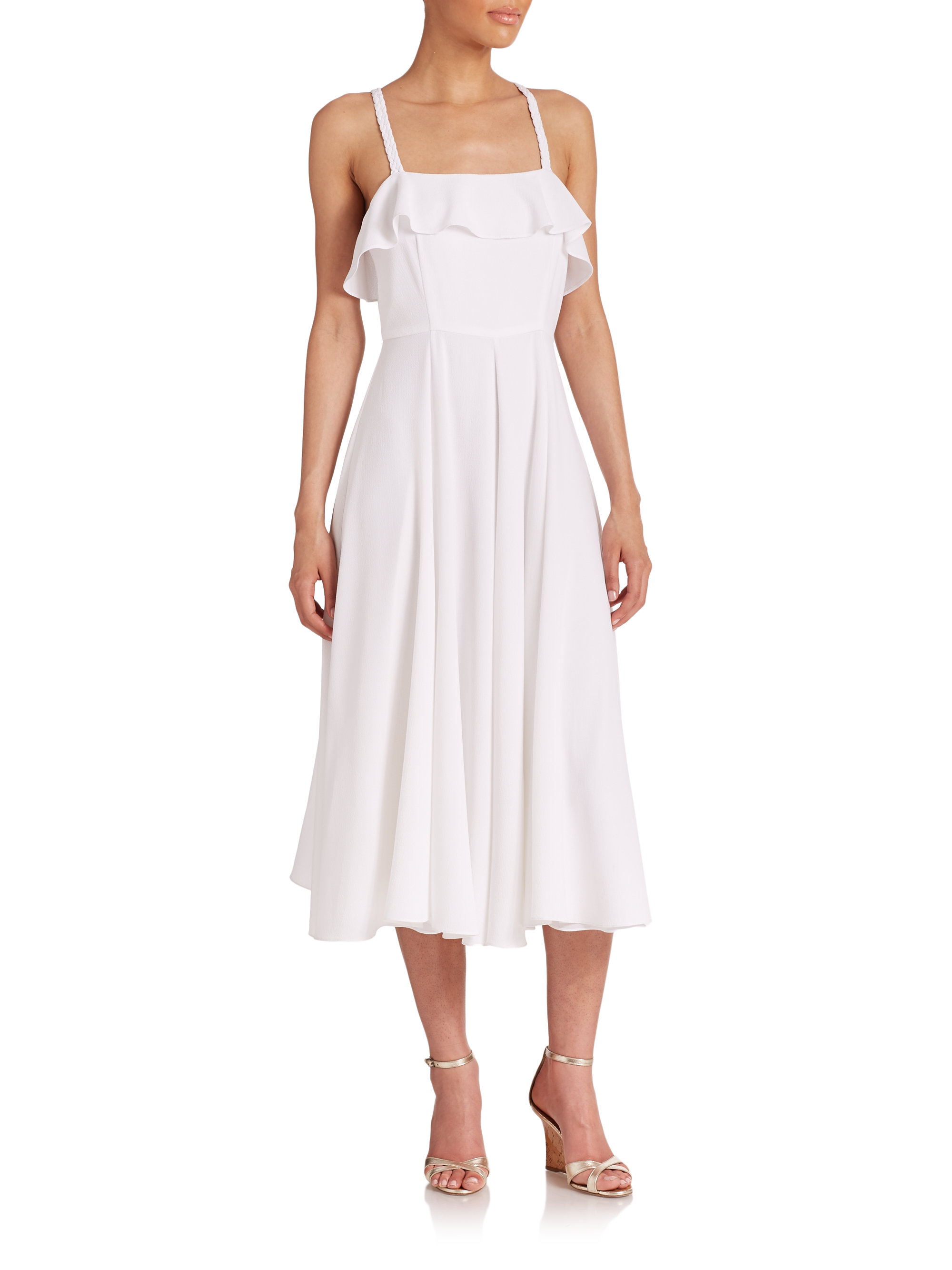 Shoshanna Sam Ruffle-top Midi Dress in White | Lyst