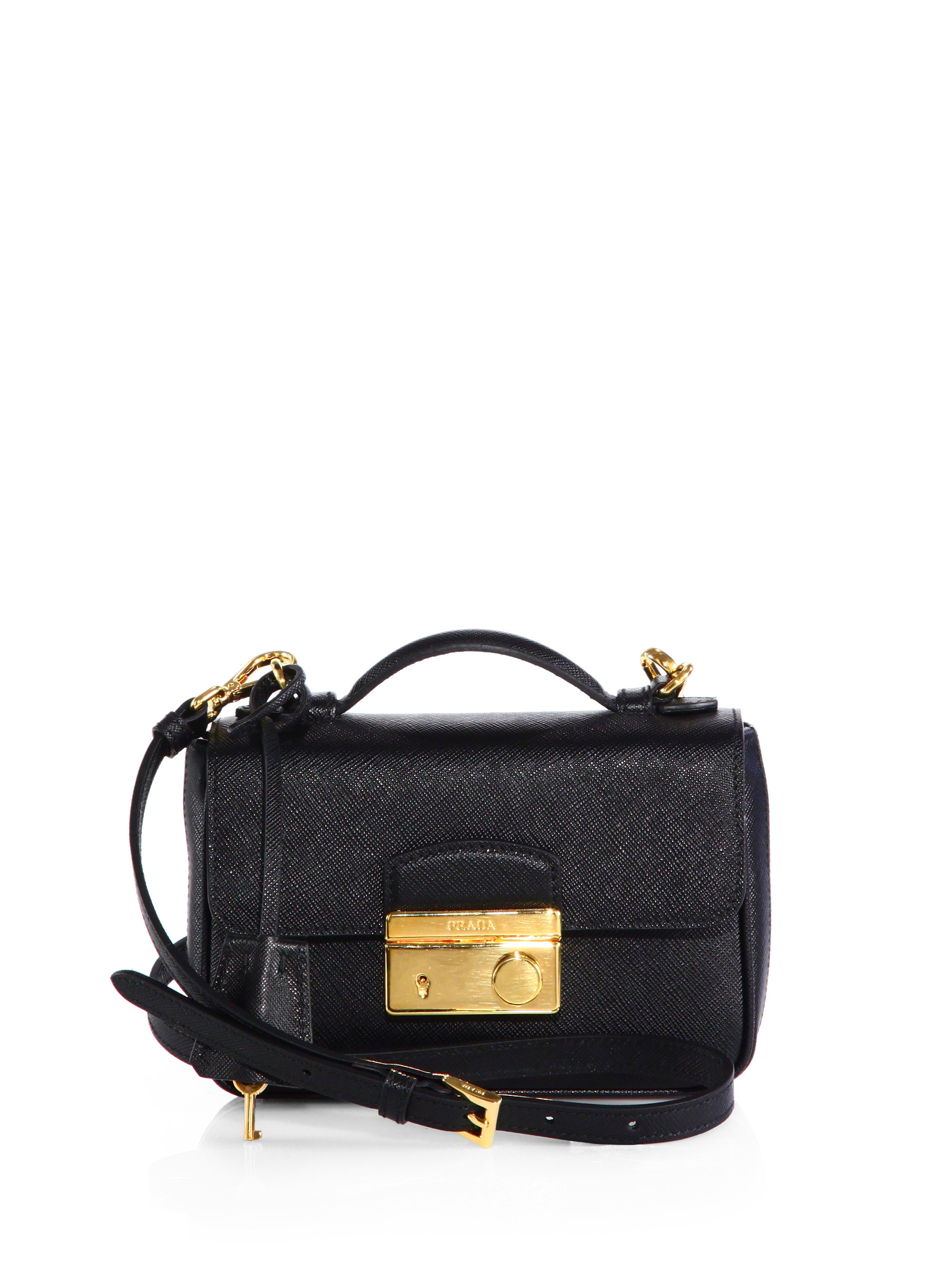 Prada Saffiano Leather Mini Flap Crossbody Bag in Black - Lyst