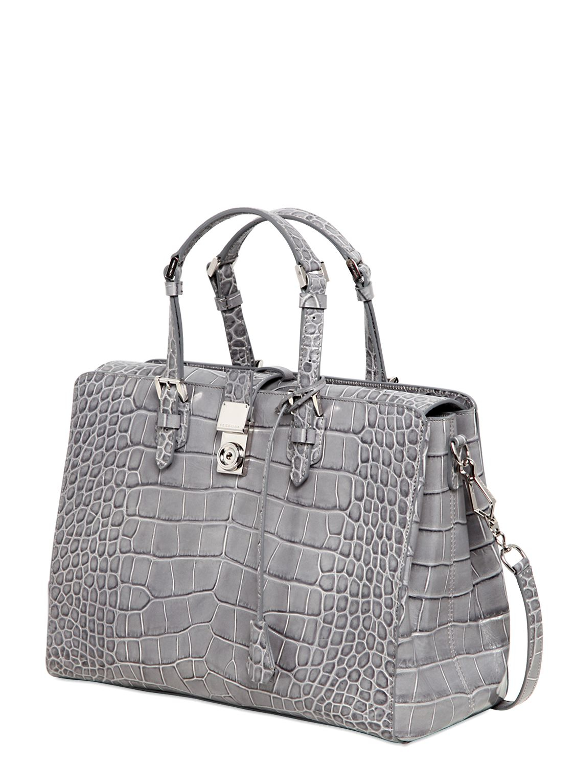 Giorgio Armani Ginevra Printed Leather Top Handle Bag in Light Grey (Gray) - Lyst
