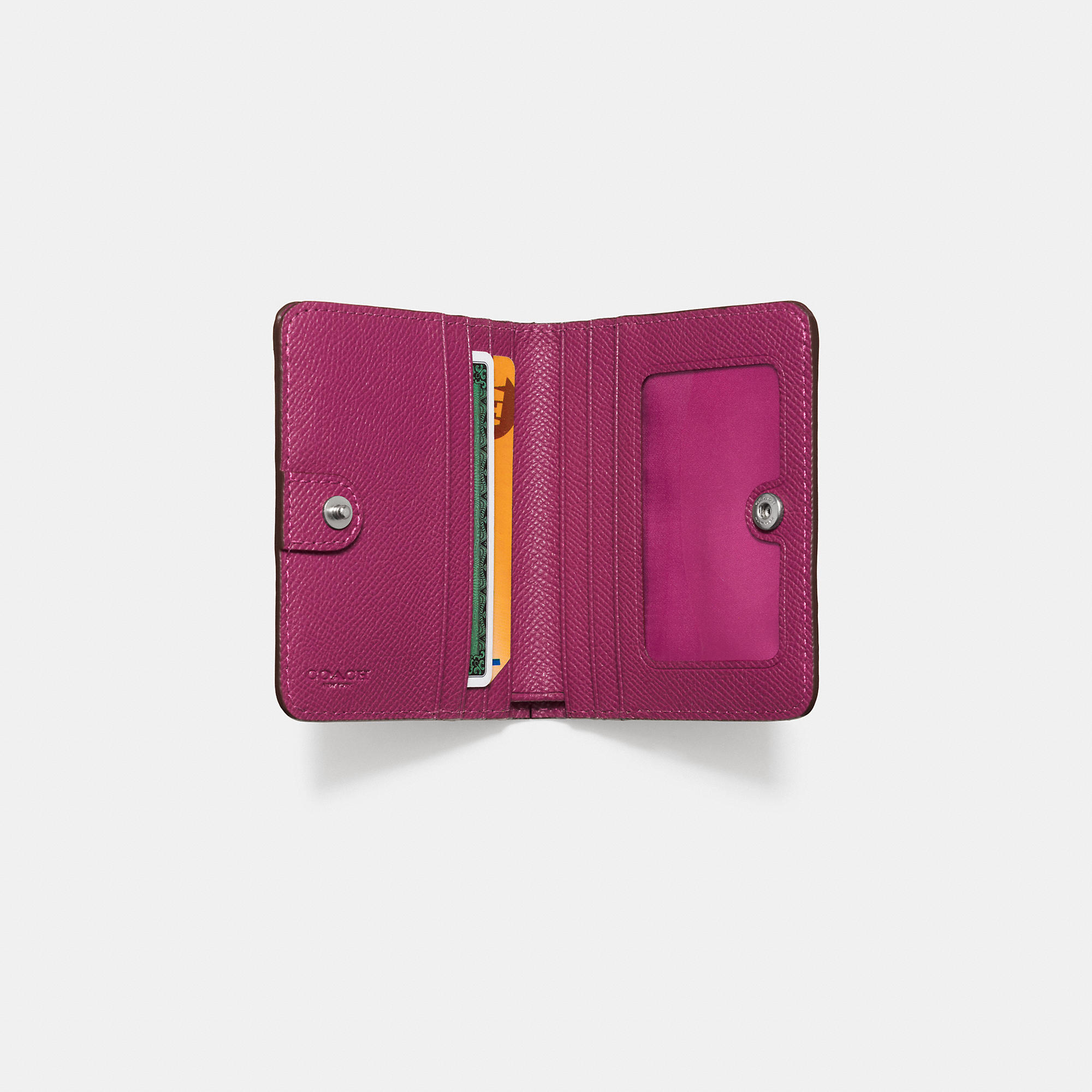 COACH Small Wallet In Edgestain Leather in Silver/Burgundy/Cerise