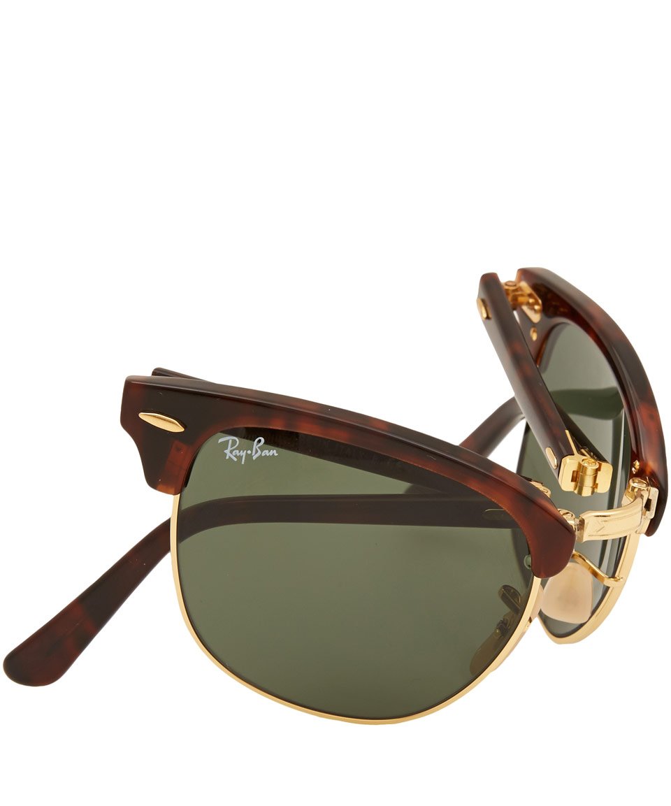 Ray-Ban Tortoiseshell Folding Clubmaster Sunglasses in Brown - Lyst