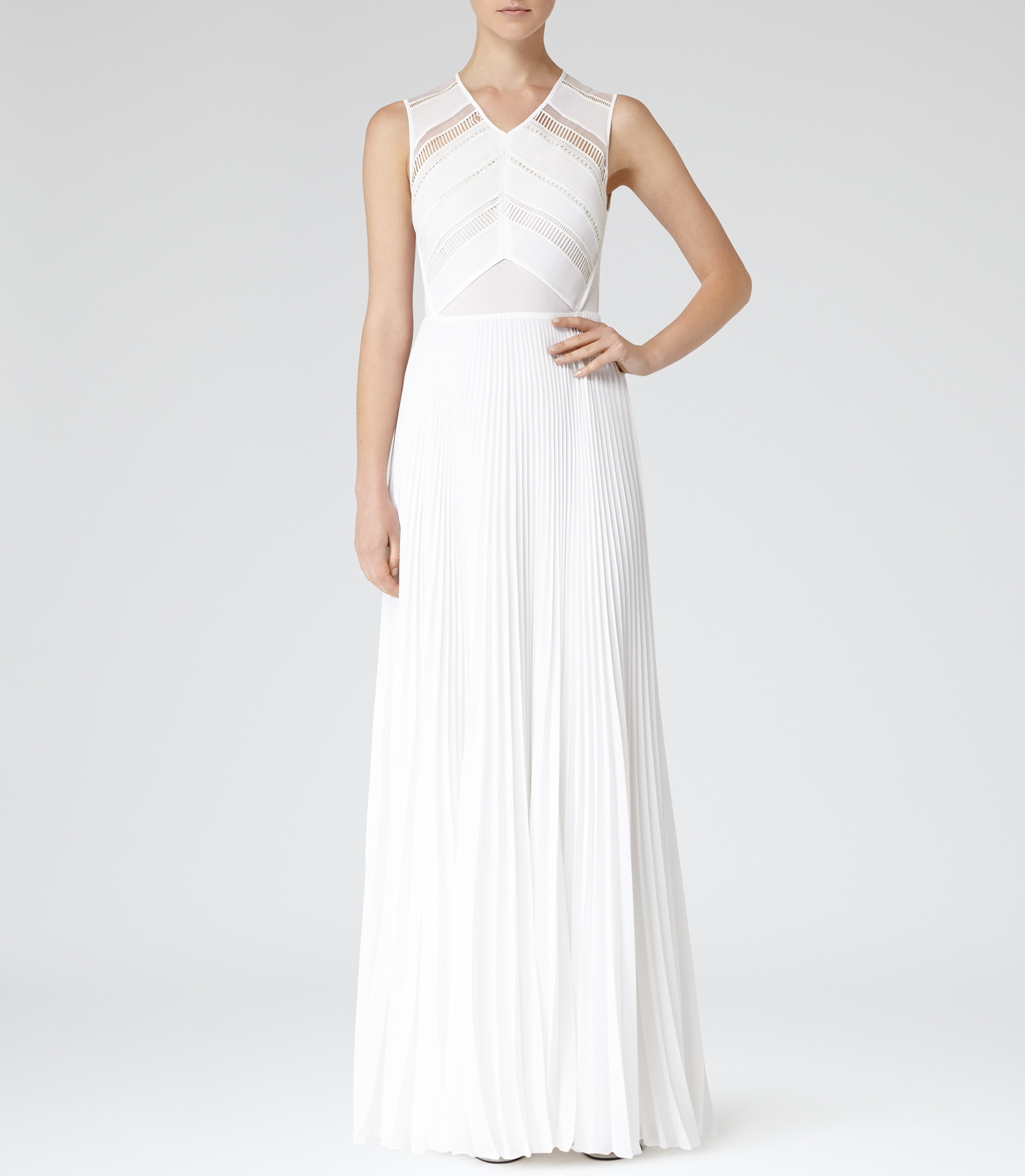 Lyst - Reiss Jemma Pleated Maxi Dress in White