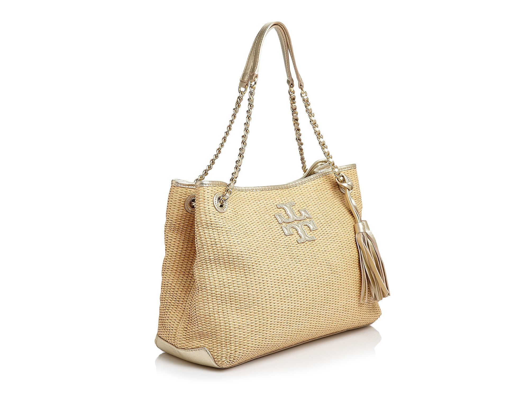 Tory Burch Leather Thea Metallic Straw Chain Shoulder Bag in Natural Lyst