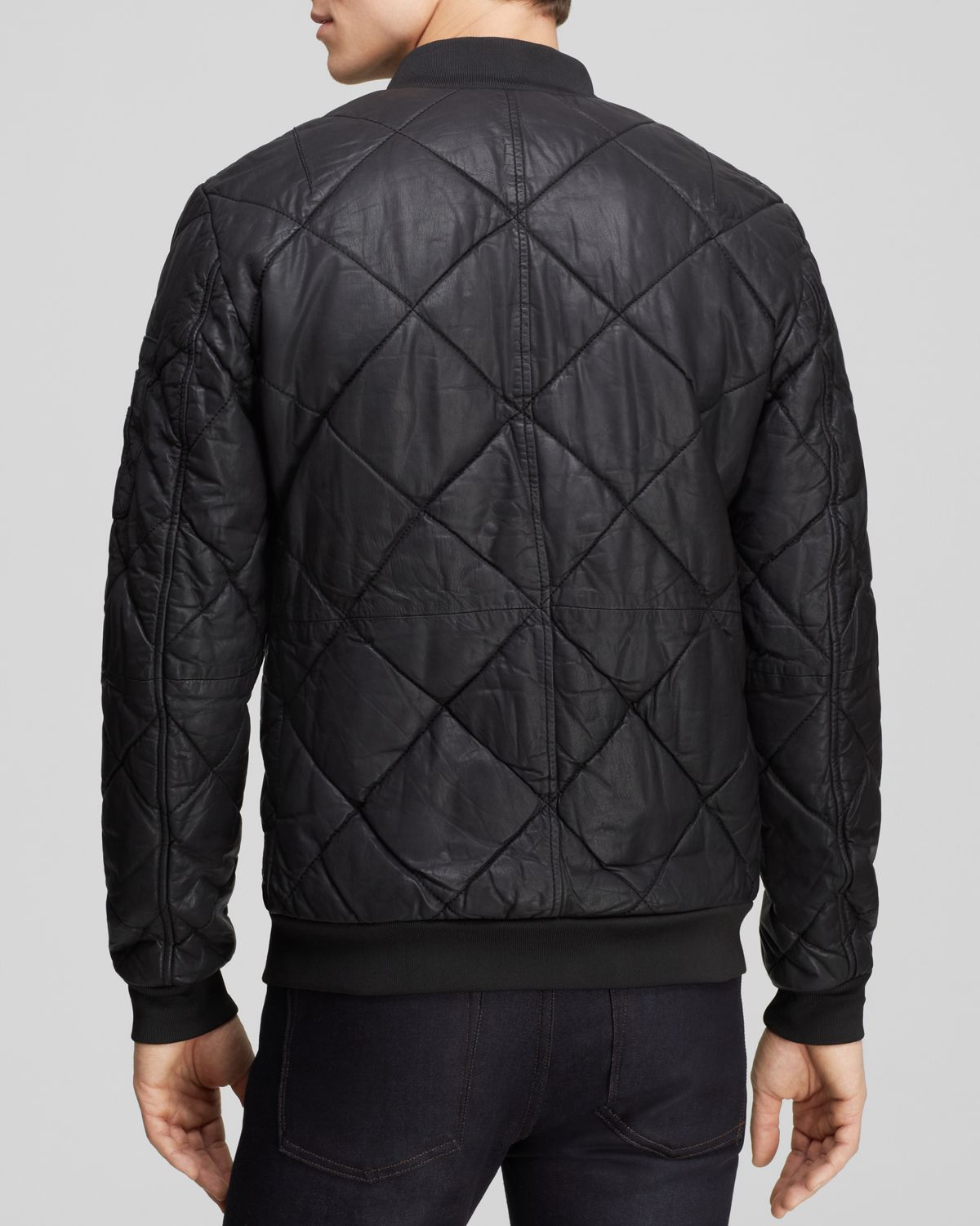Scotch Soda Black Quilted Leather Jacket For Men