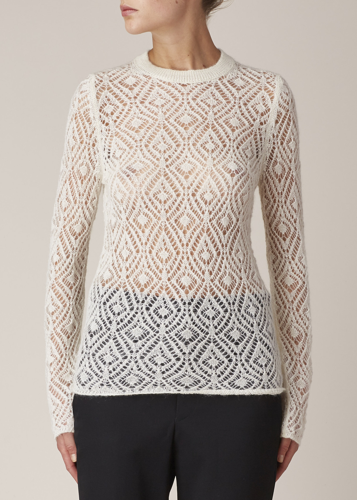 Off White Wool Lace Knit Sweater