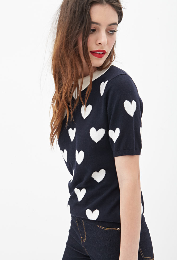 Forever 21 Collared Heart-print Sweater 
