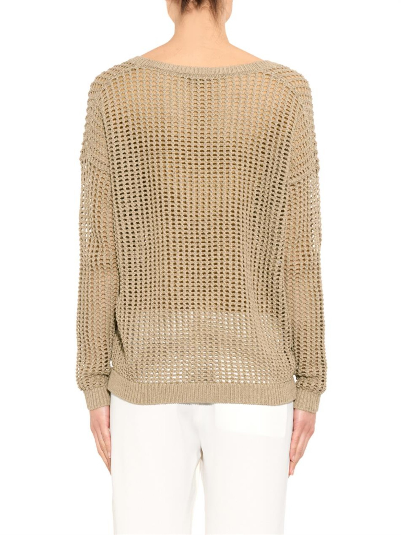 Vince Grid Mesh Open-knit Cotton Sweater in Beige (Natural) - Lyst