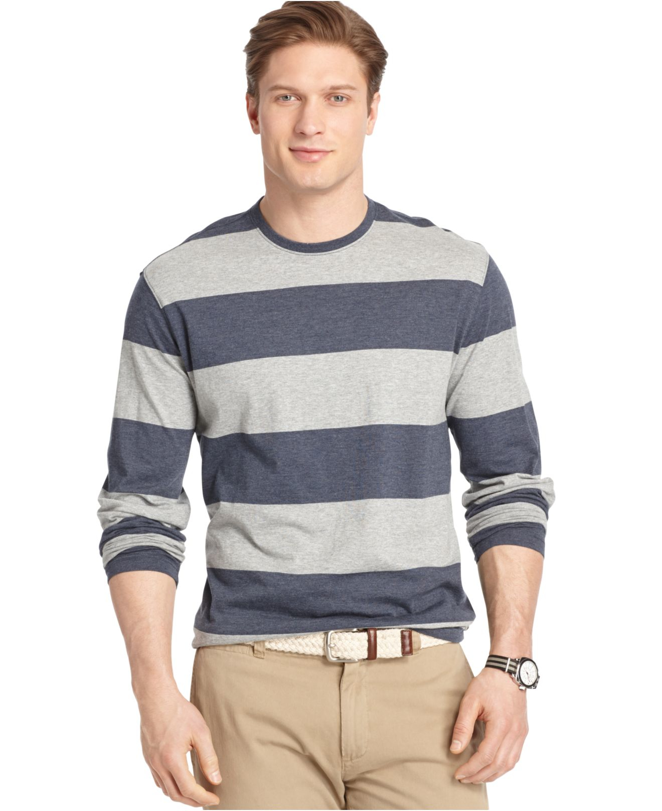 Izod Long-sleeve Striped T-shirt in Blue for Men - Lyst