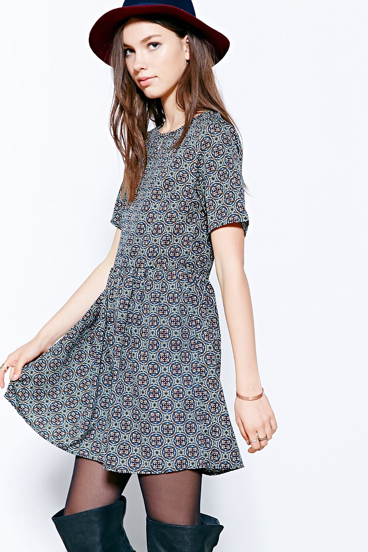 Glamorous Short-Sleeve Printed Frock Dress in Blue (BLUE MULTI) | Lyst