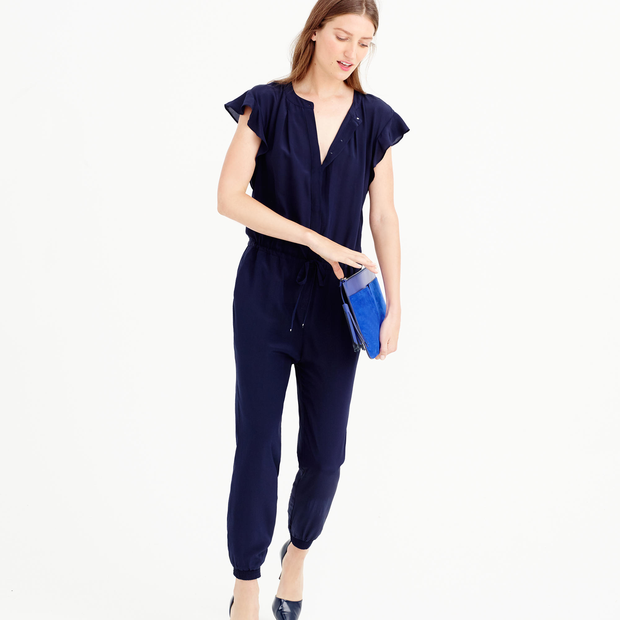 J.crew Silk Fluttersleeve Jumpsuit in Blue Lyst
