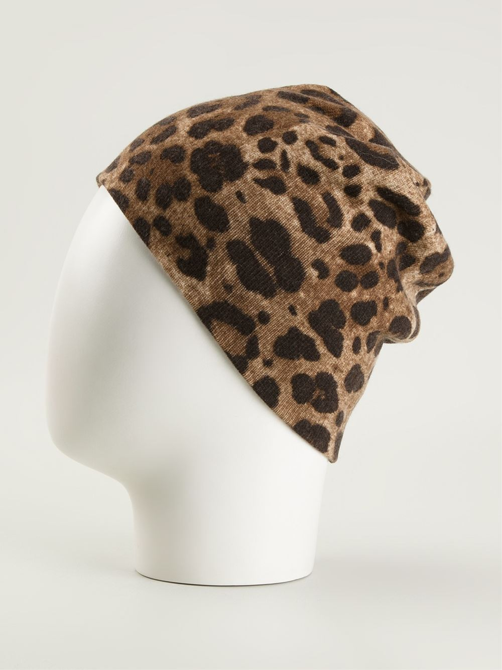 Dolce & Gabbana Leopard Print Beanie Hat in Brown - Lyst