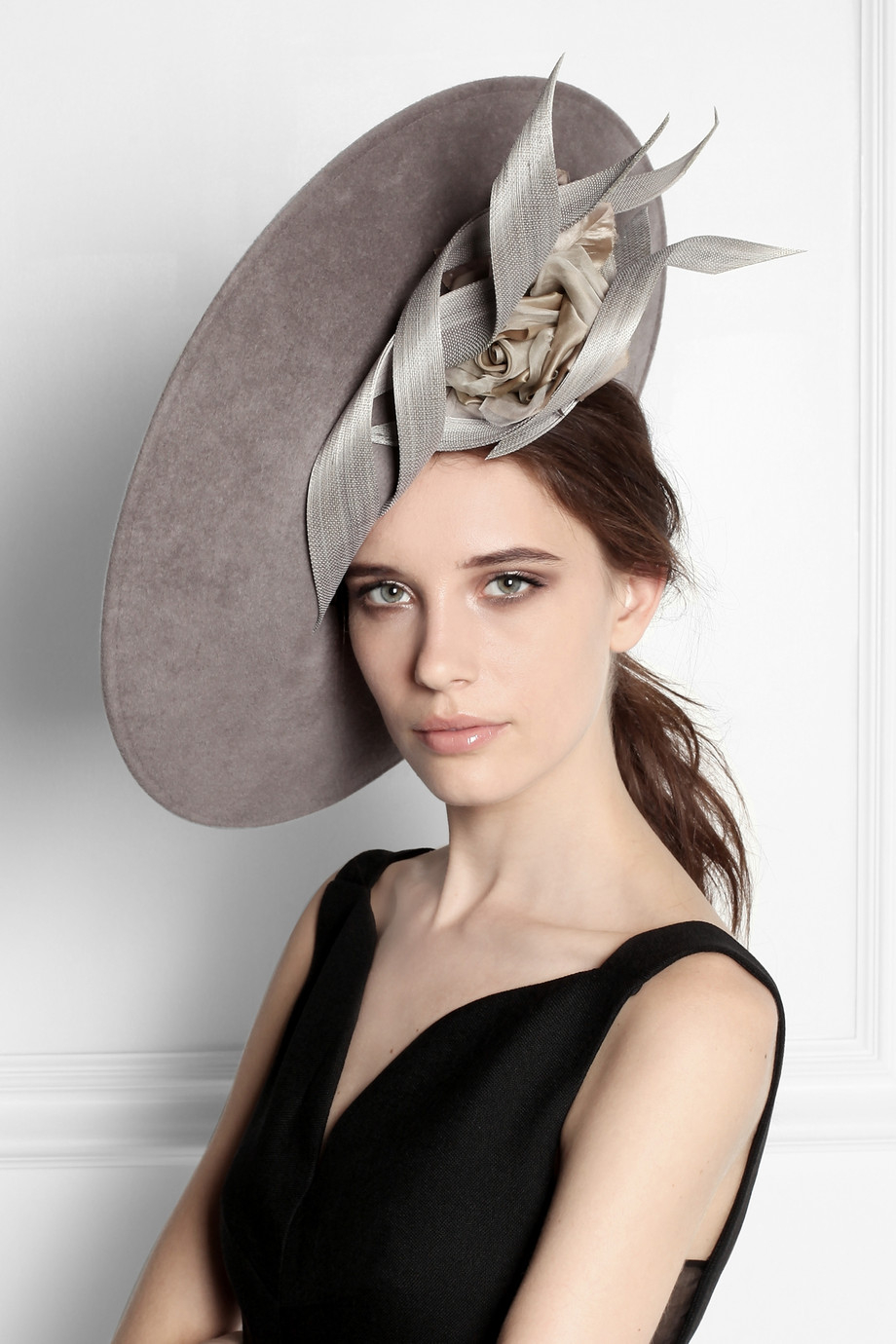 Philip treacy Buntal Scroll And Rose-Embellished Wool-Felt ...