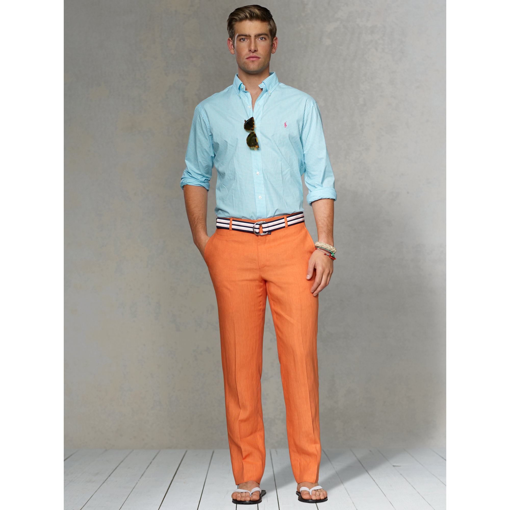 Polo Ralph Lauren Slim-Fit Linen Dress Trouser in Orange for Men | Lyst